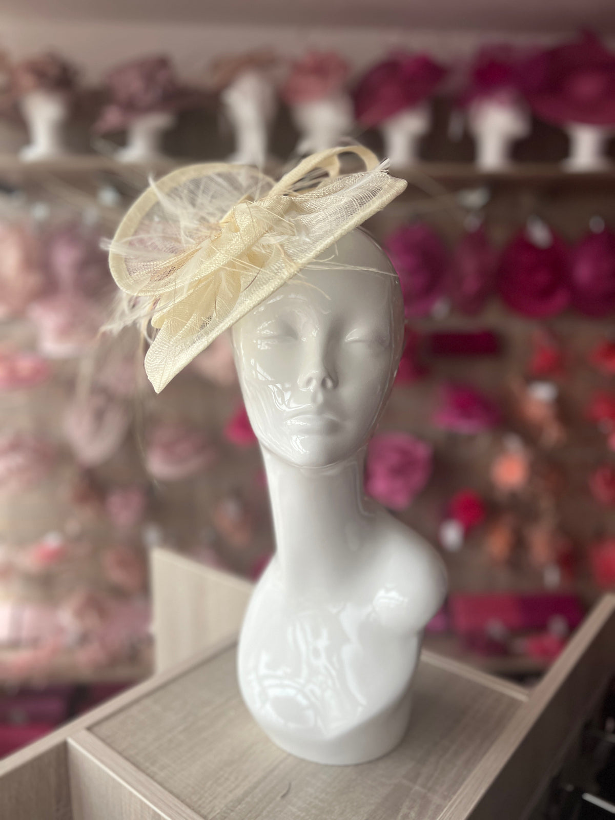Pleated Ivory Headband Fascinator with Wispy Feathers-Fascinators Direct