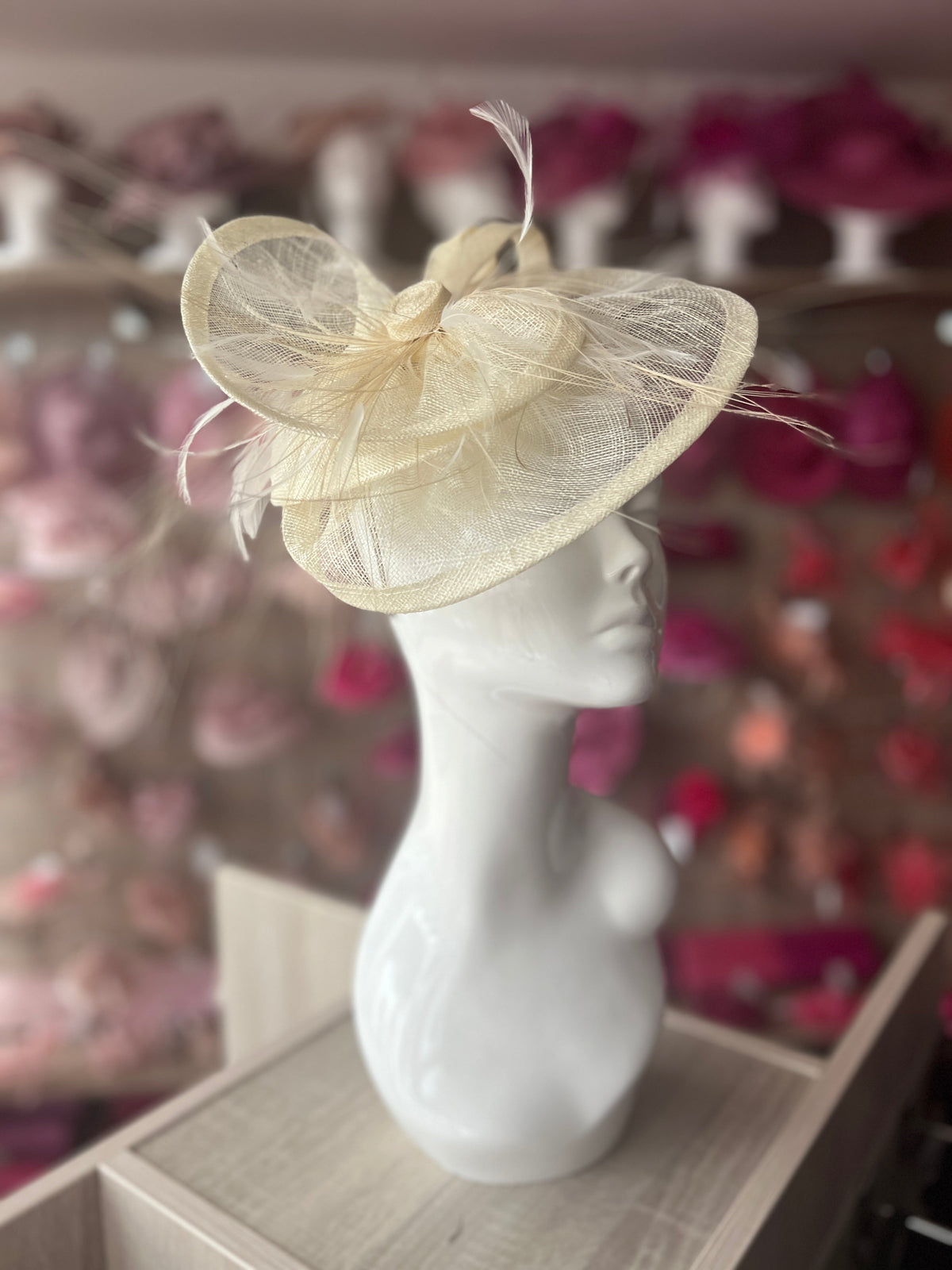 Pleated Ivory Headband Fascinator with Wispy Feathers-Fascinators Direct