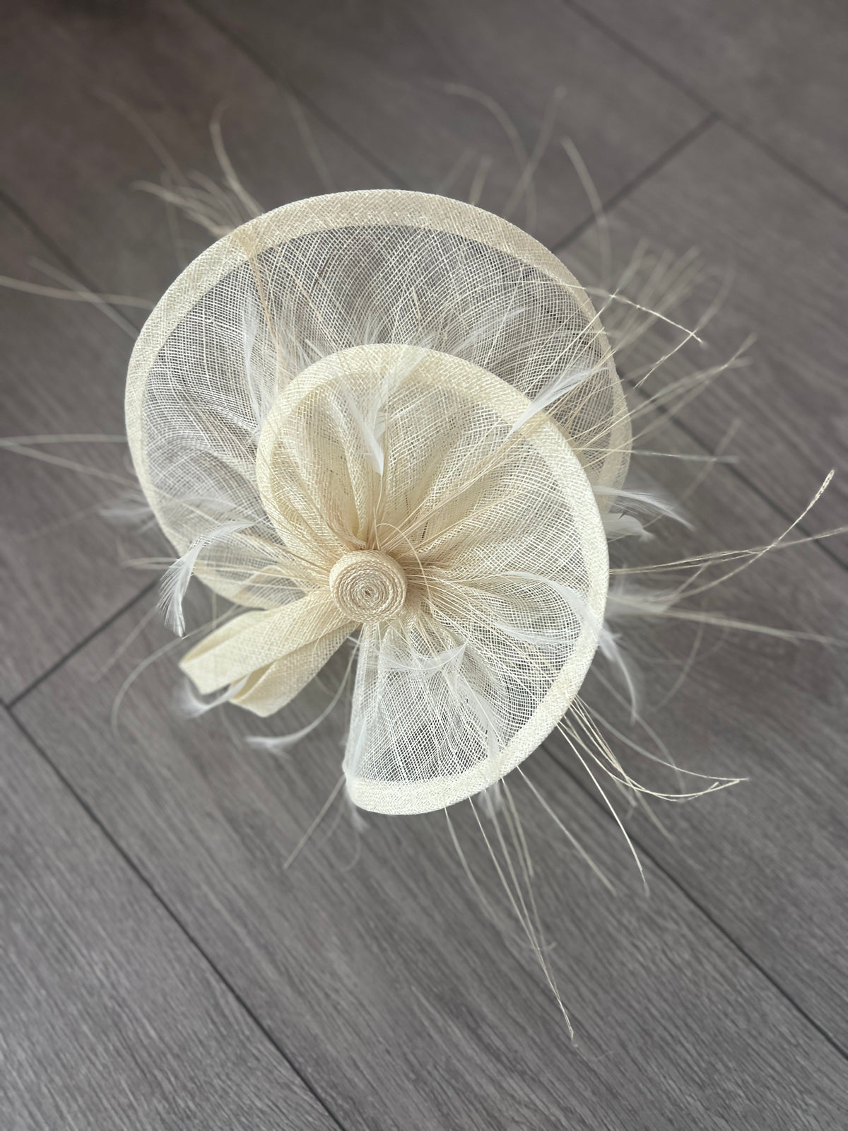 Pleated Ivory Headband Fascinator with Wispy Feathers-Fascinators Direct