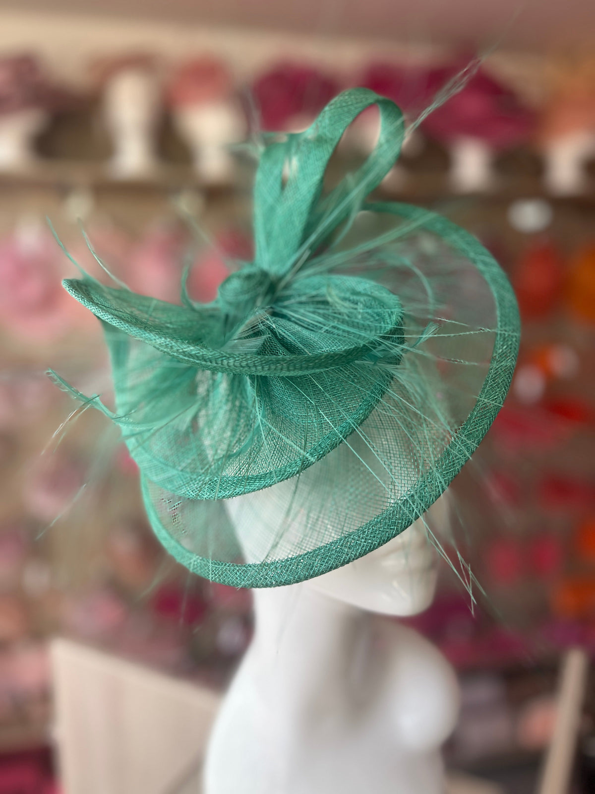 Pleated Jade Headband Fascinator with Wispy Feathers-Fascinators Direct