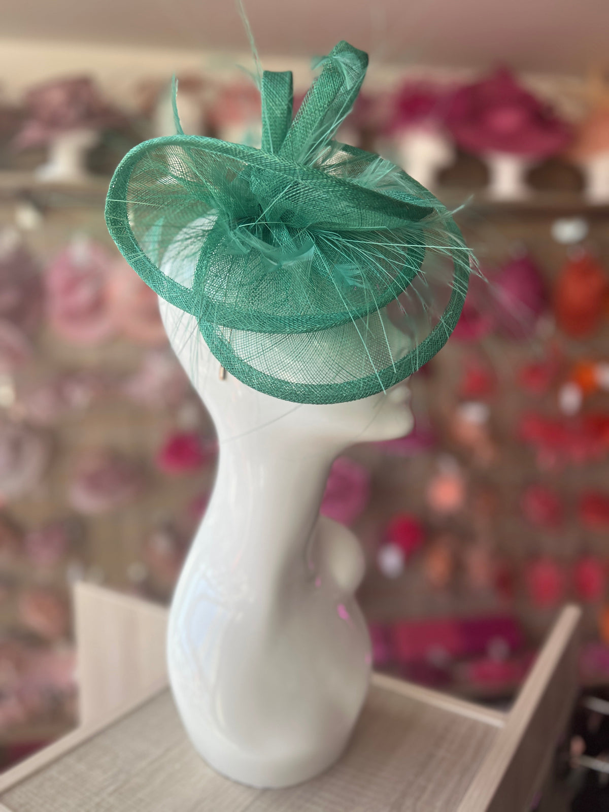 Pleated Jade Headband Fascinator with Wispy Feathers-Fascinators Direct
