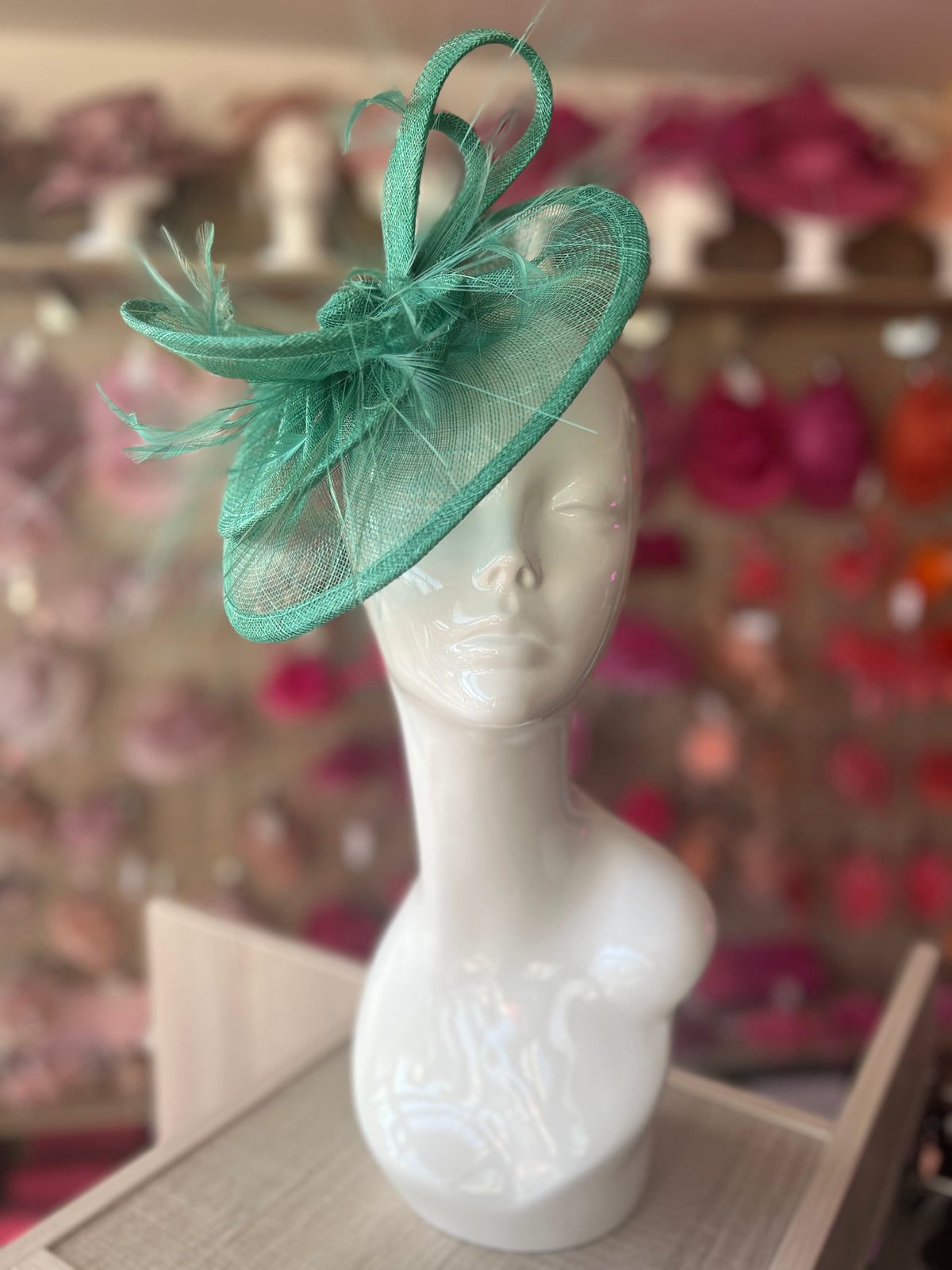 Pleated Jade Headband Fascinator with Wispy Feathers-Fascinators Direct