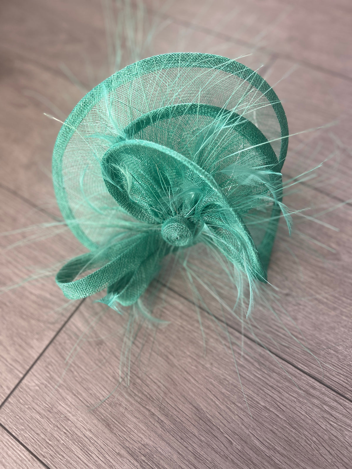Pleated Jade Headband Fascinator with Wispy Feathers-Fascinators Direct
