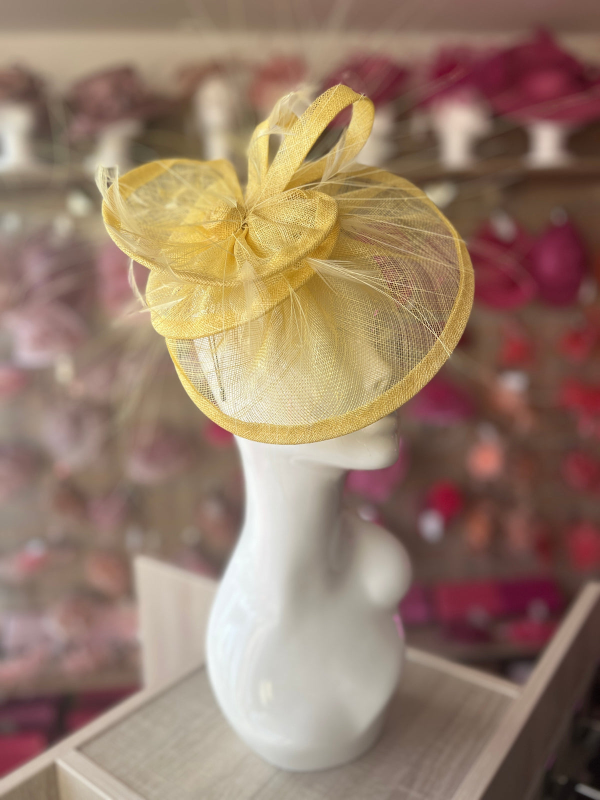Pleated Lemon Headband Fascinator with Wispy Feathers-Fascinators Direct