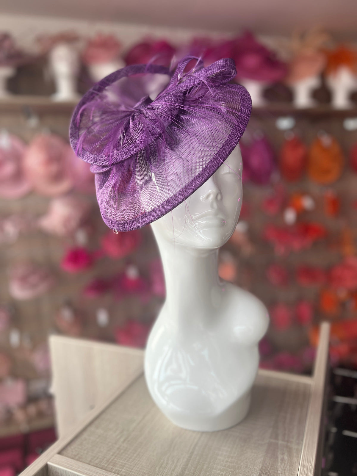 Pleated Mauve Headband Fascinator with Wispy Feathers-Fascinators Direct