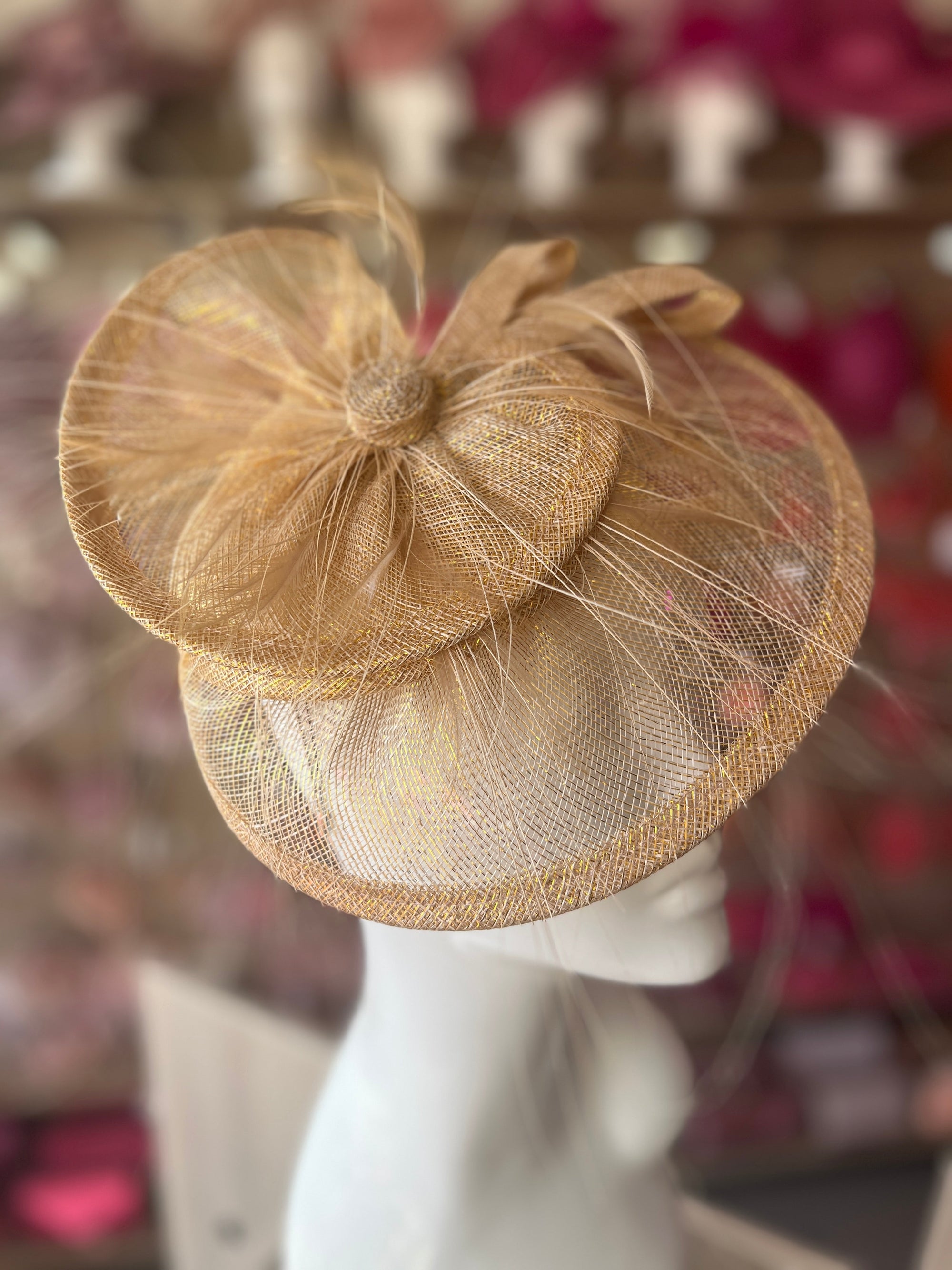 Pleated Metallic Gold Headband Fascinator with Wispy Feathers-Fascinators Direct