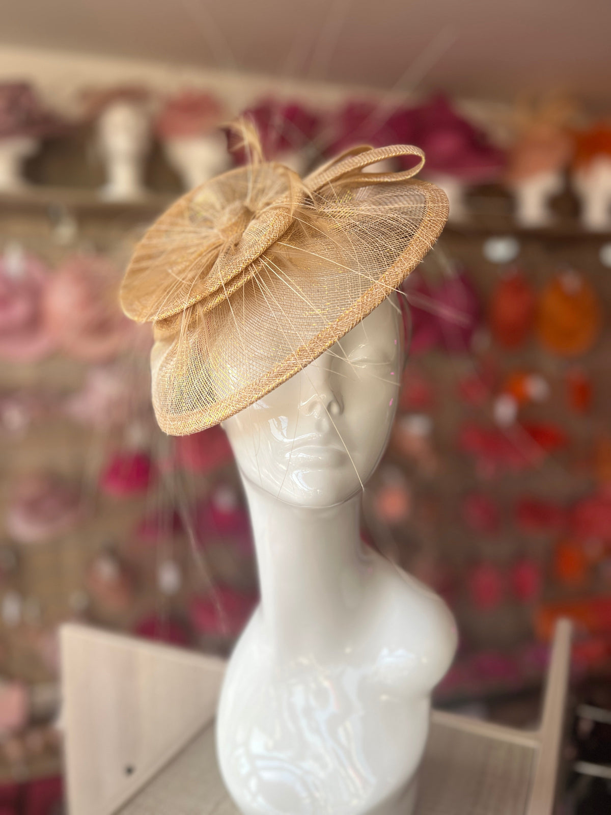 Pleated Metallic Gold Headband Fascinator with Wispy Feathers-Fascinators Direct