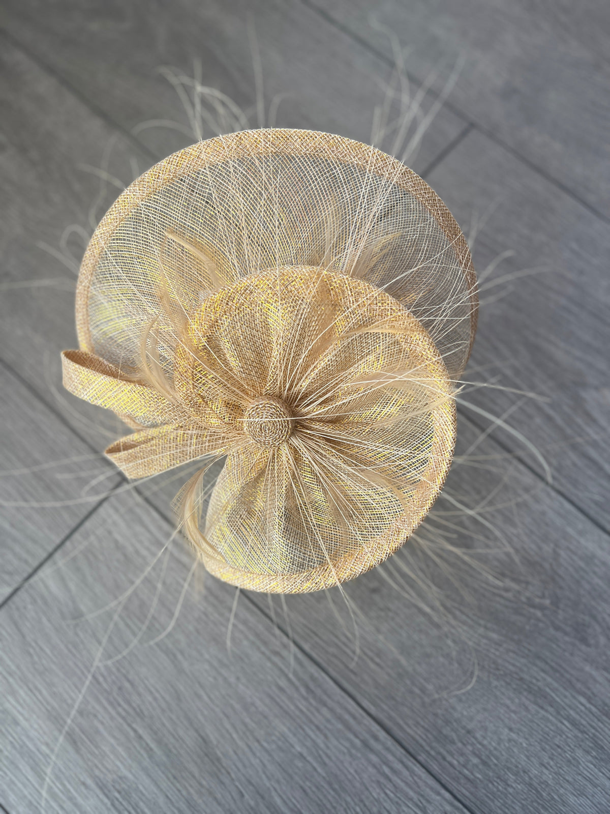Pleated Metallic Gold Headband Fascinator with Wispy Feathers-Fascinators Direct