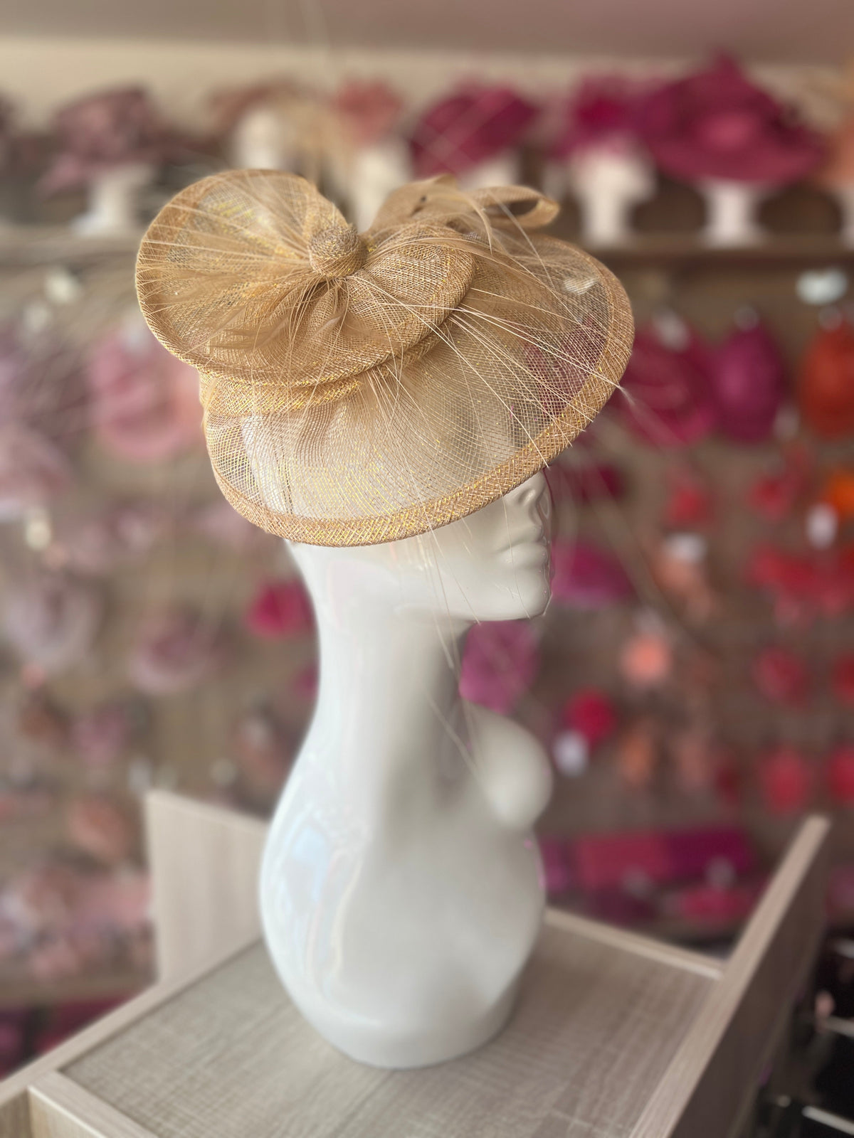 Pleated Metallic Gold Headband Fascinator with Wispy Feathers-Fascinators Direct