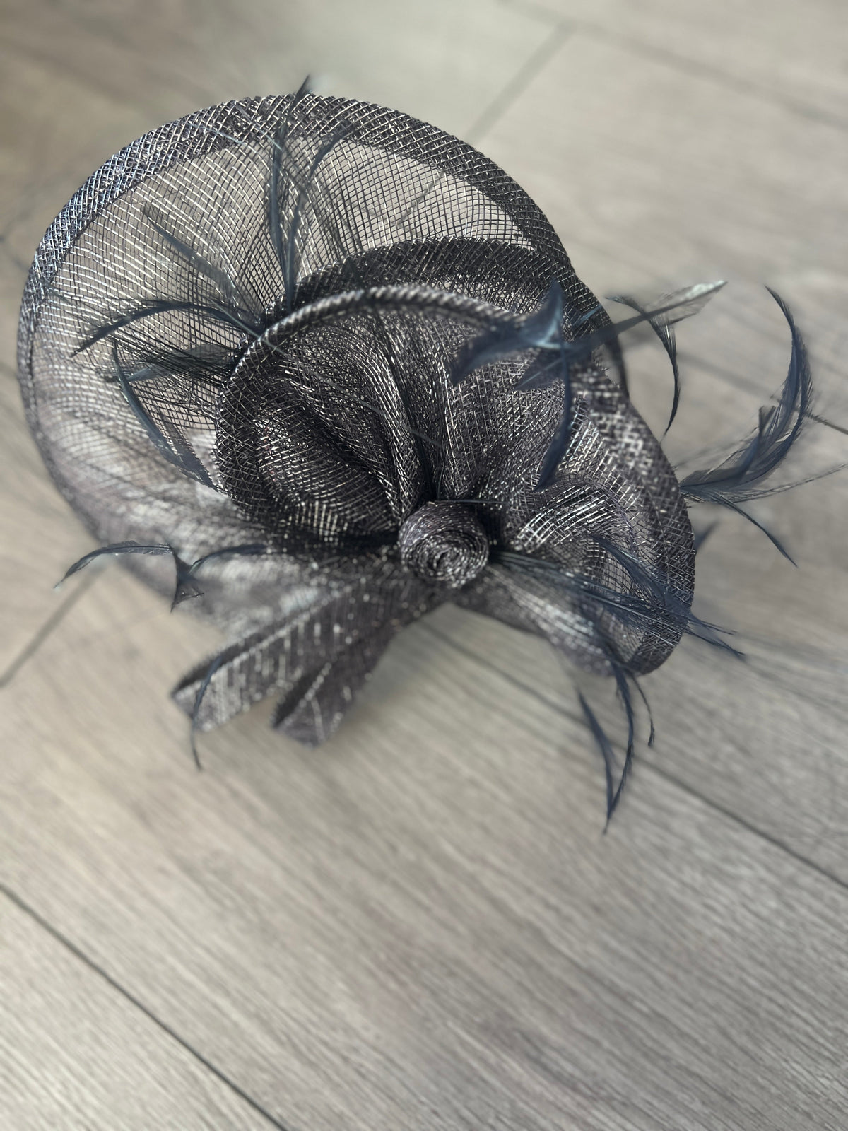 Pleated Metallic Navy Headband Fascinator with Wispy Feathers-Fascinators Direct