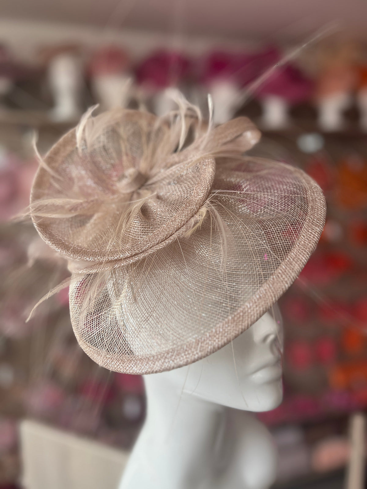 Pleated Metallic Nude Headband Fascinator with Wispy Feathers-Fascinators Direct