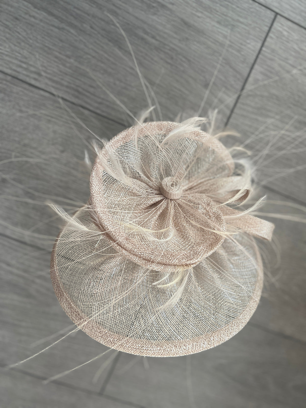Pleated Metallic Nude Headband Fascinator with Wispy Feathers-Fascinators Direct