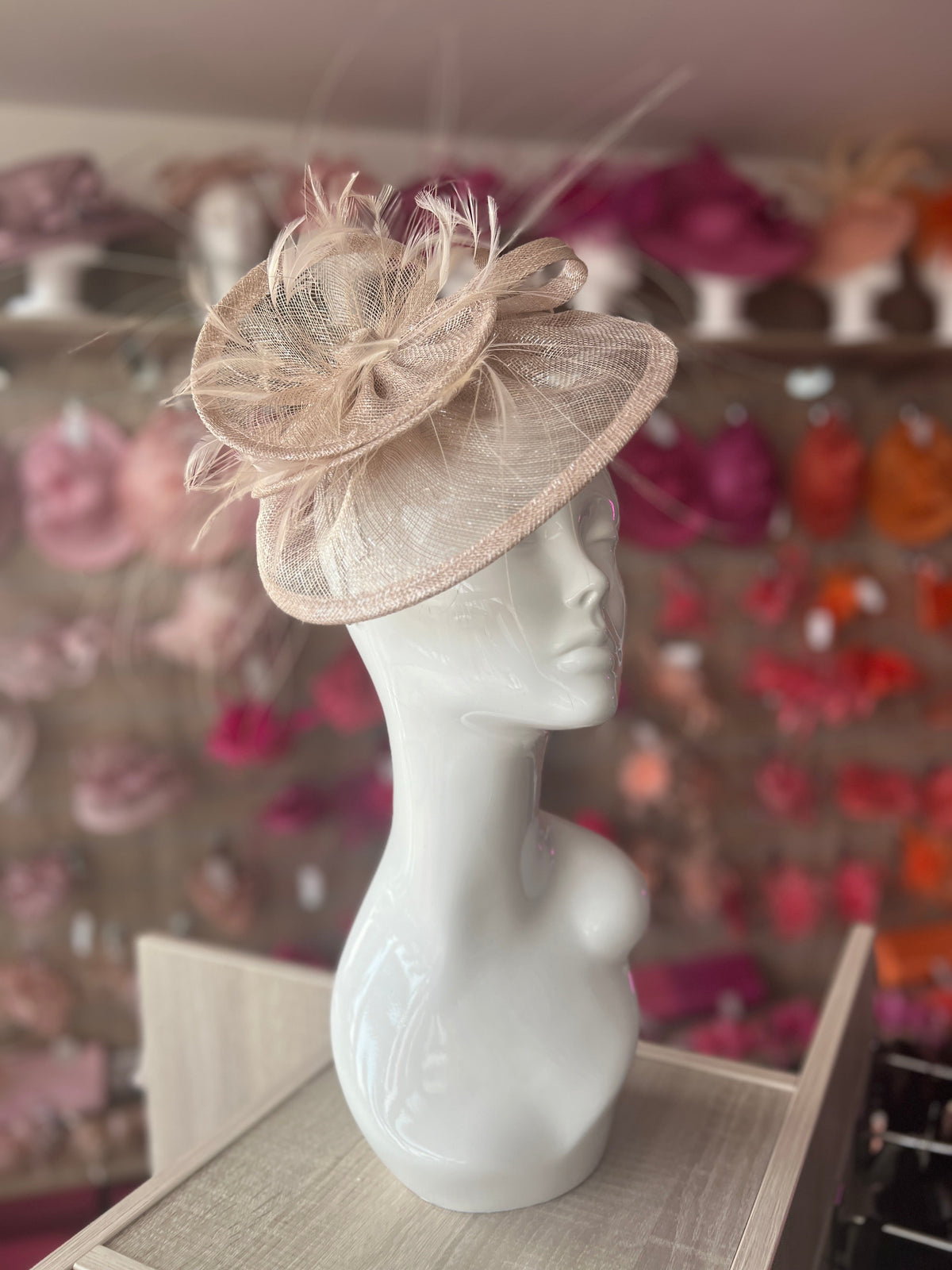 Pleated Metallic Nude Headband Fascinator with Wispy Feathers-Fascinators Direct