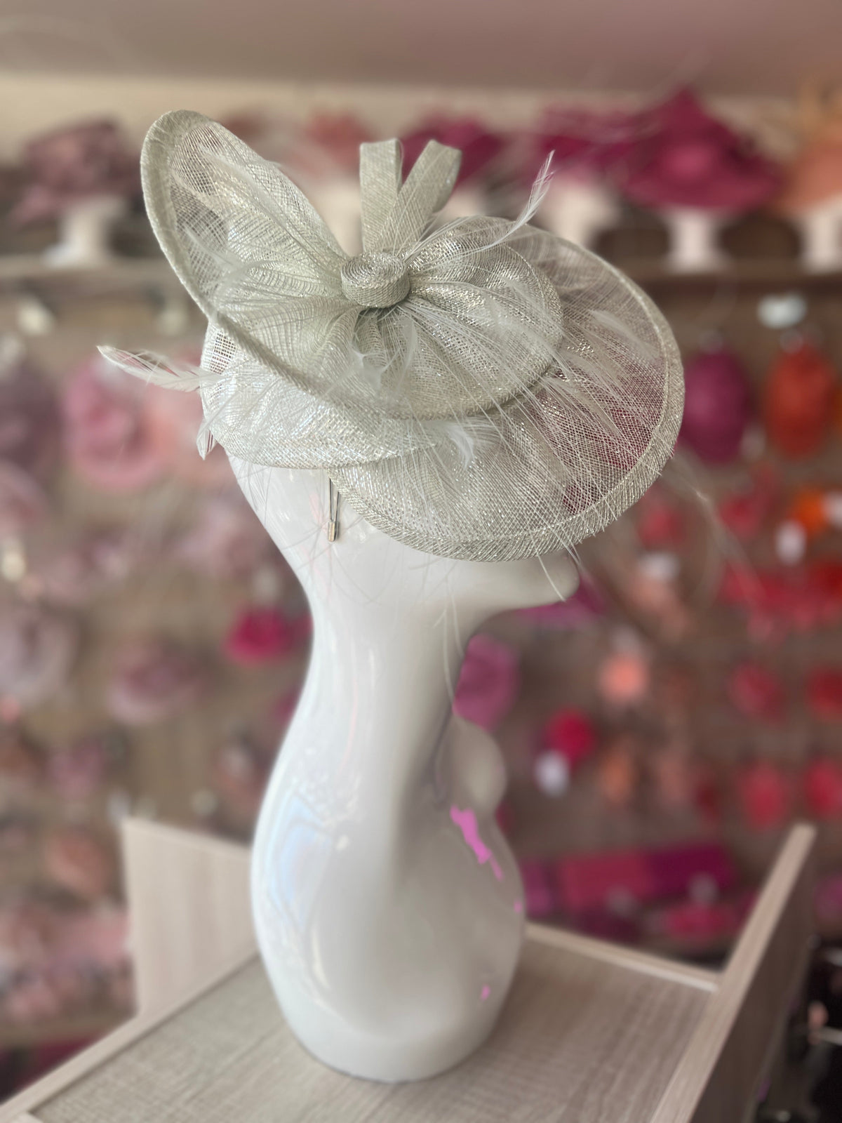Pleated Metallic Peppermint Headband Fascinator with Wispy Feathers-Fascinators Direct