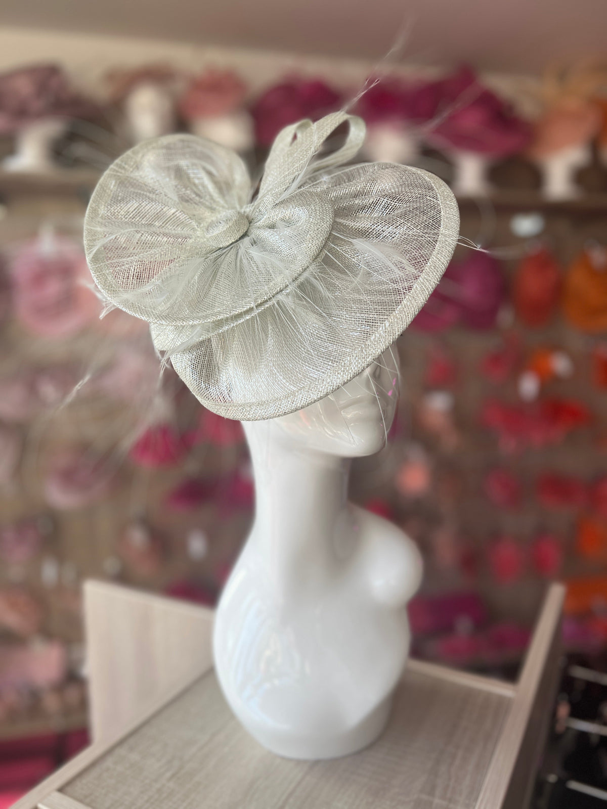 Pleated Metallic Peppermint Headband Fascinator with Wispy Feathers-Fascinators Direct