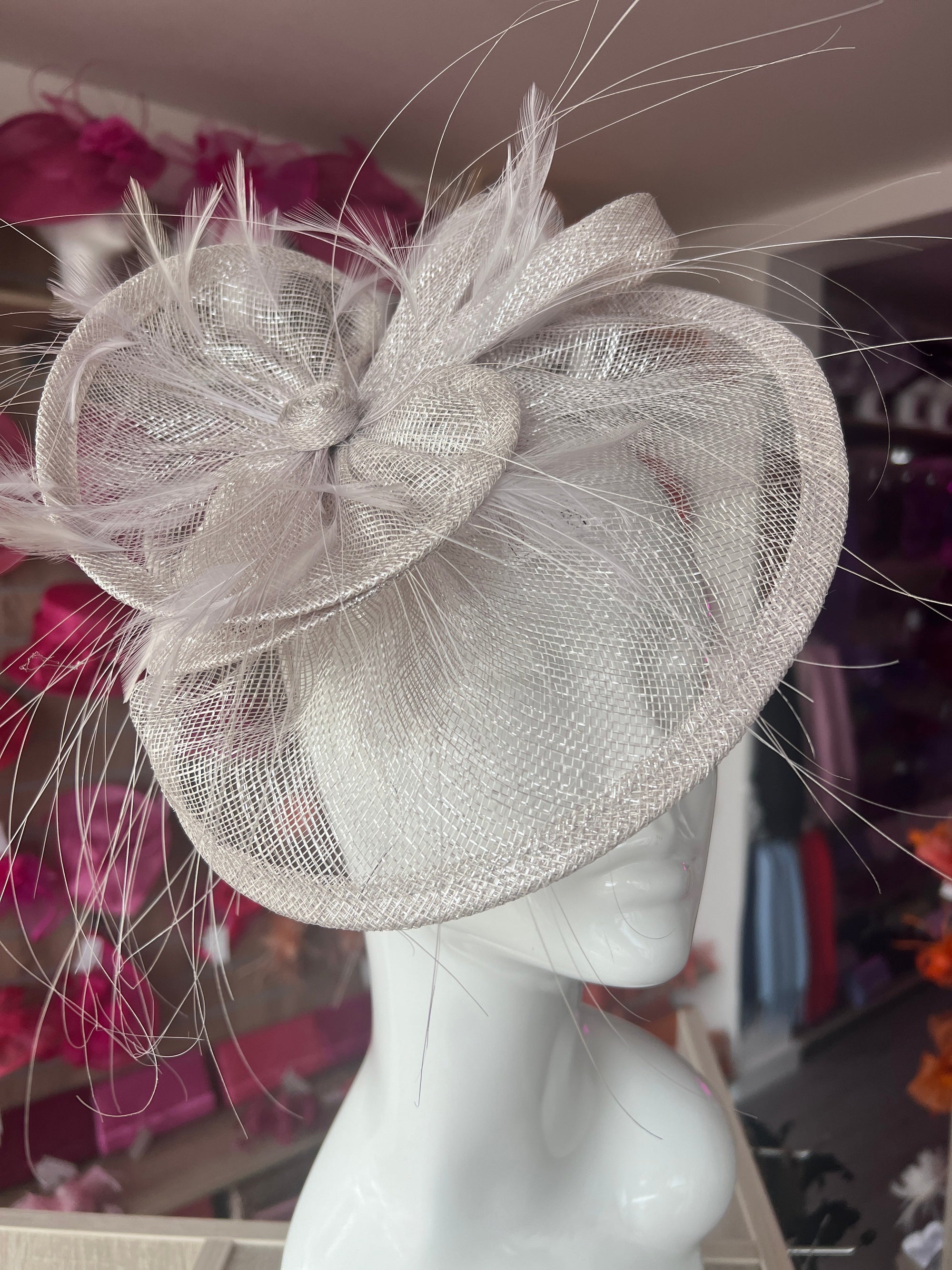 Pleated Metallic Quartz Headband Fascinator with Wispy Feathers-Fascinators Direct