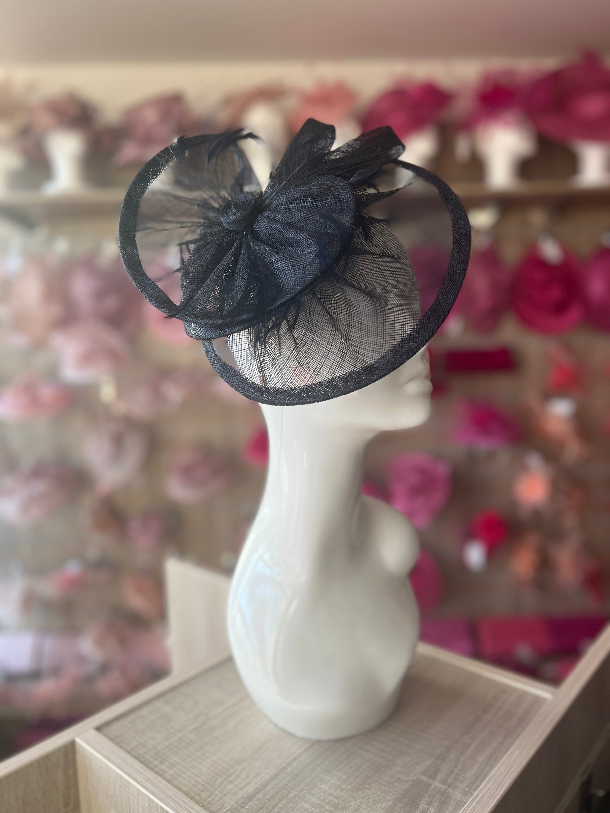 Pleated Navy Headband Fascinator with Wispy Feathers-Fascinators Direct