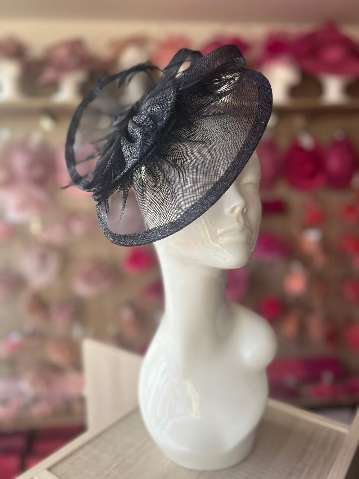 Pleated Navy Headband Fascinator with Wispy Feathers-Fascinators Direct