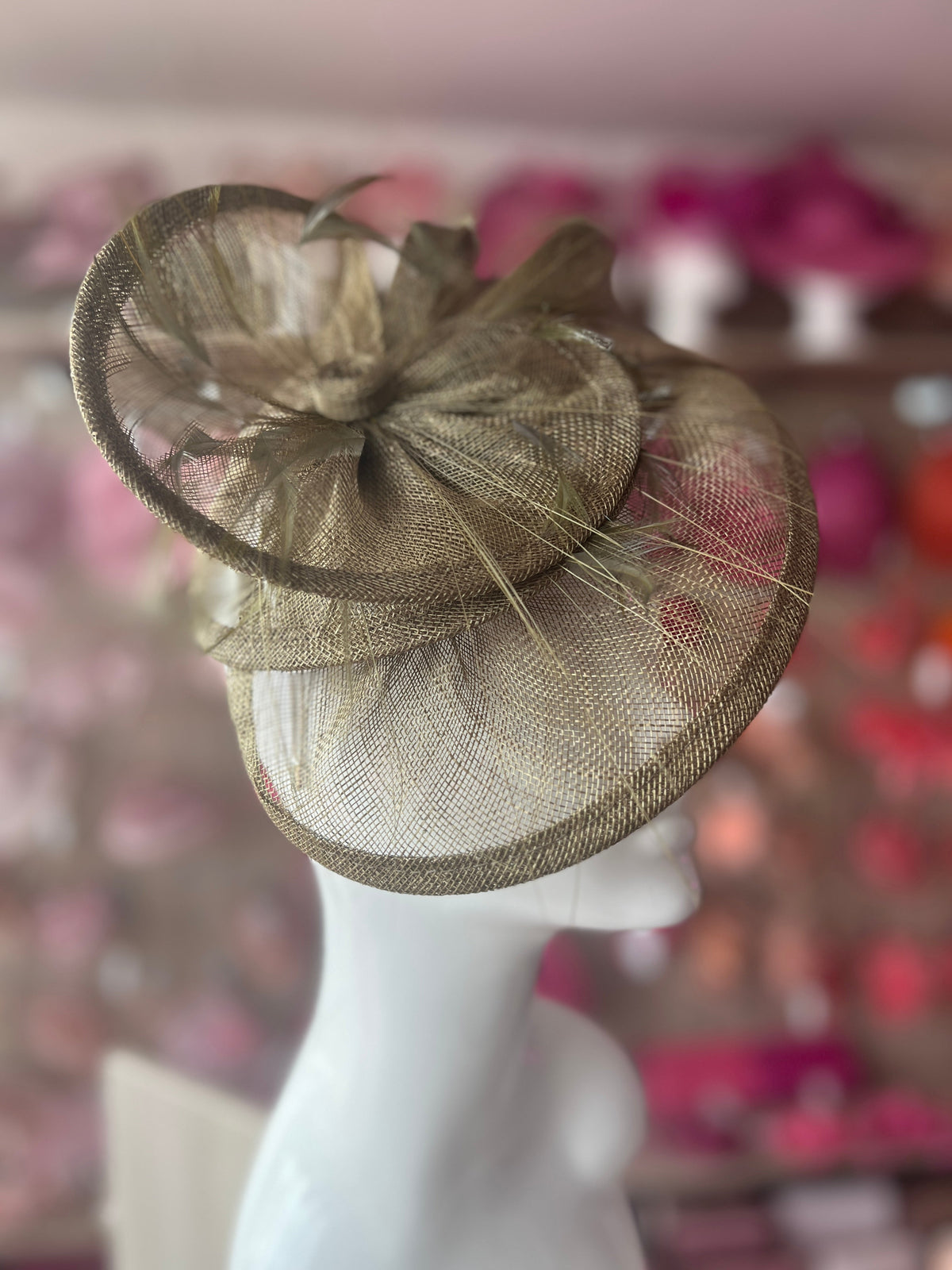 Pleated Olive Headband Fascinator with Wispy Feathers-Fascinators Direct