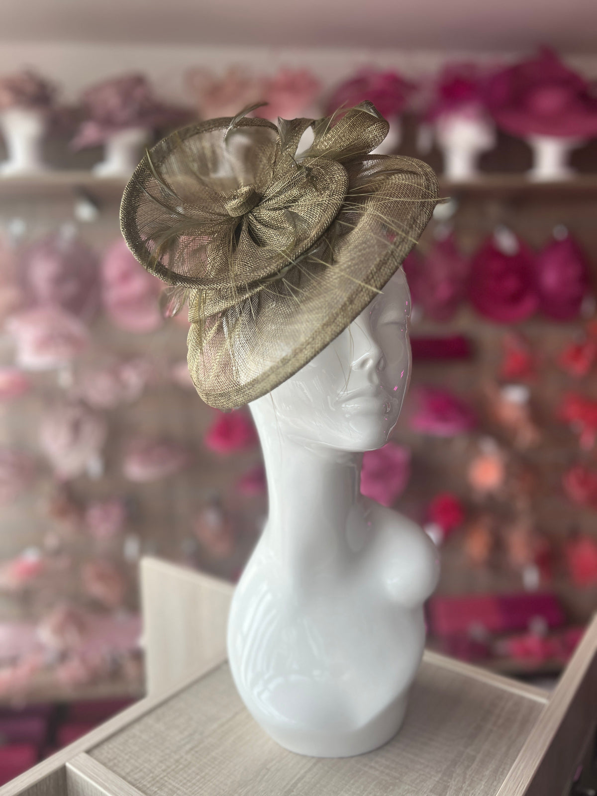 Pleated Olive Headband Fascinator with Wispy Feathers-Fascinators Direct