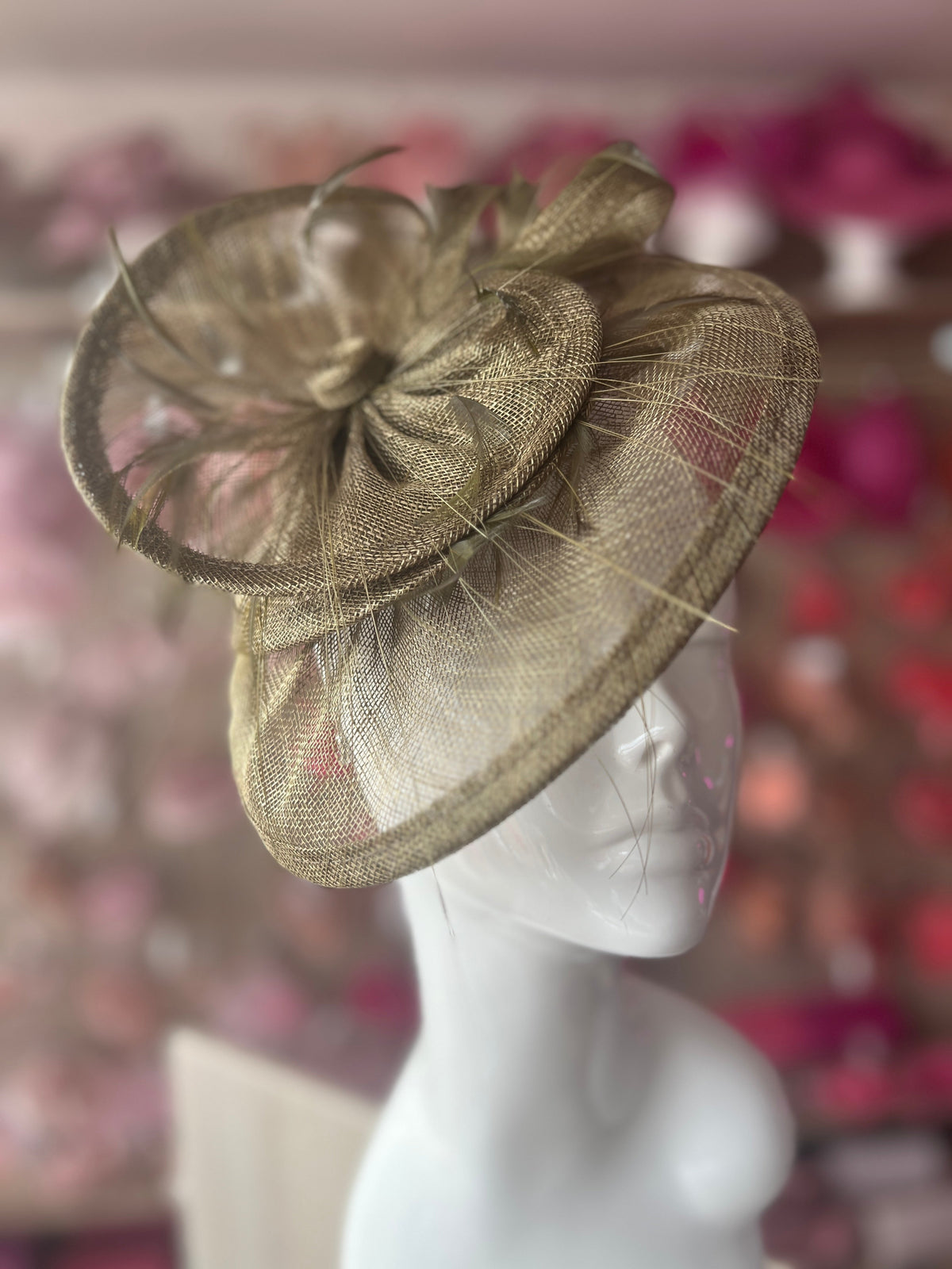 Pleated Olive Headband Fascinator with Wispy Feathers-Fascinators Direct