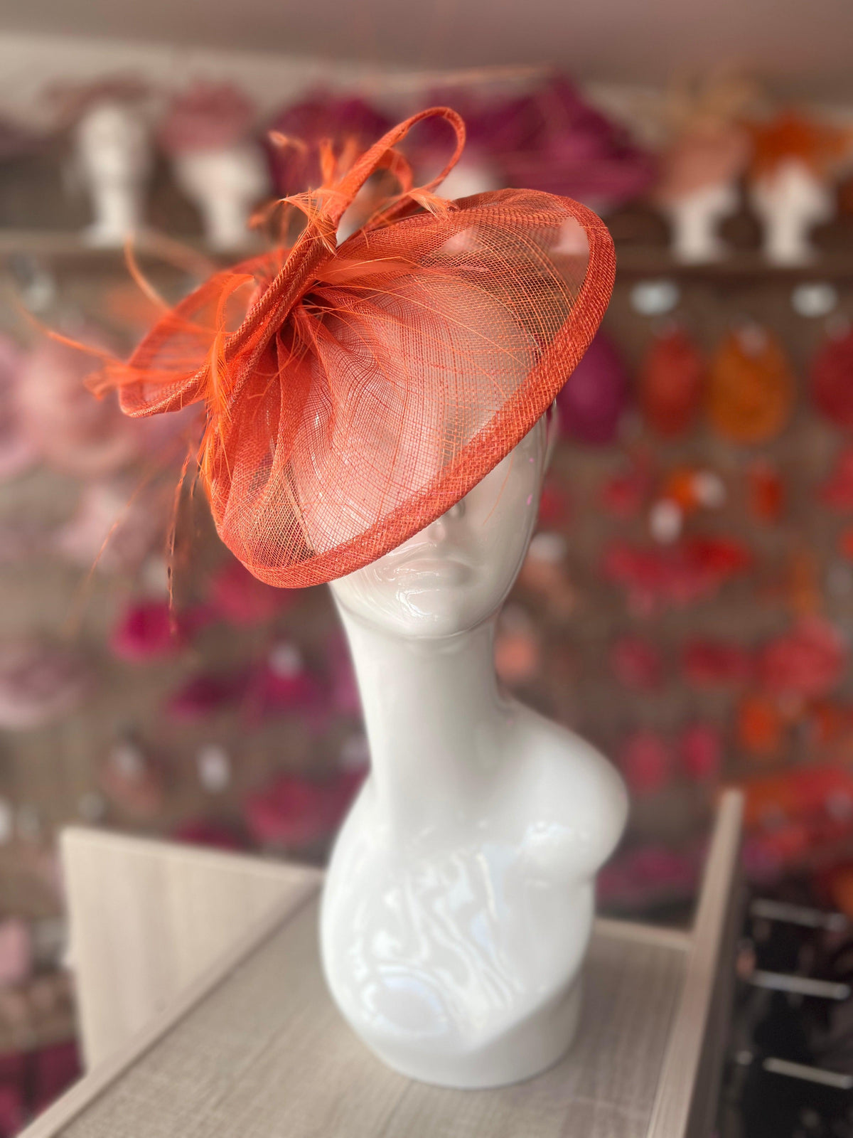 Pleated Orange Headband Fascinator with Wispy Feathers-Fascinators Direct