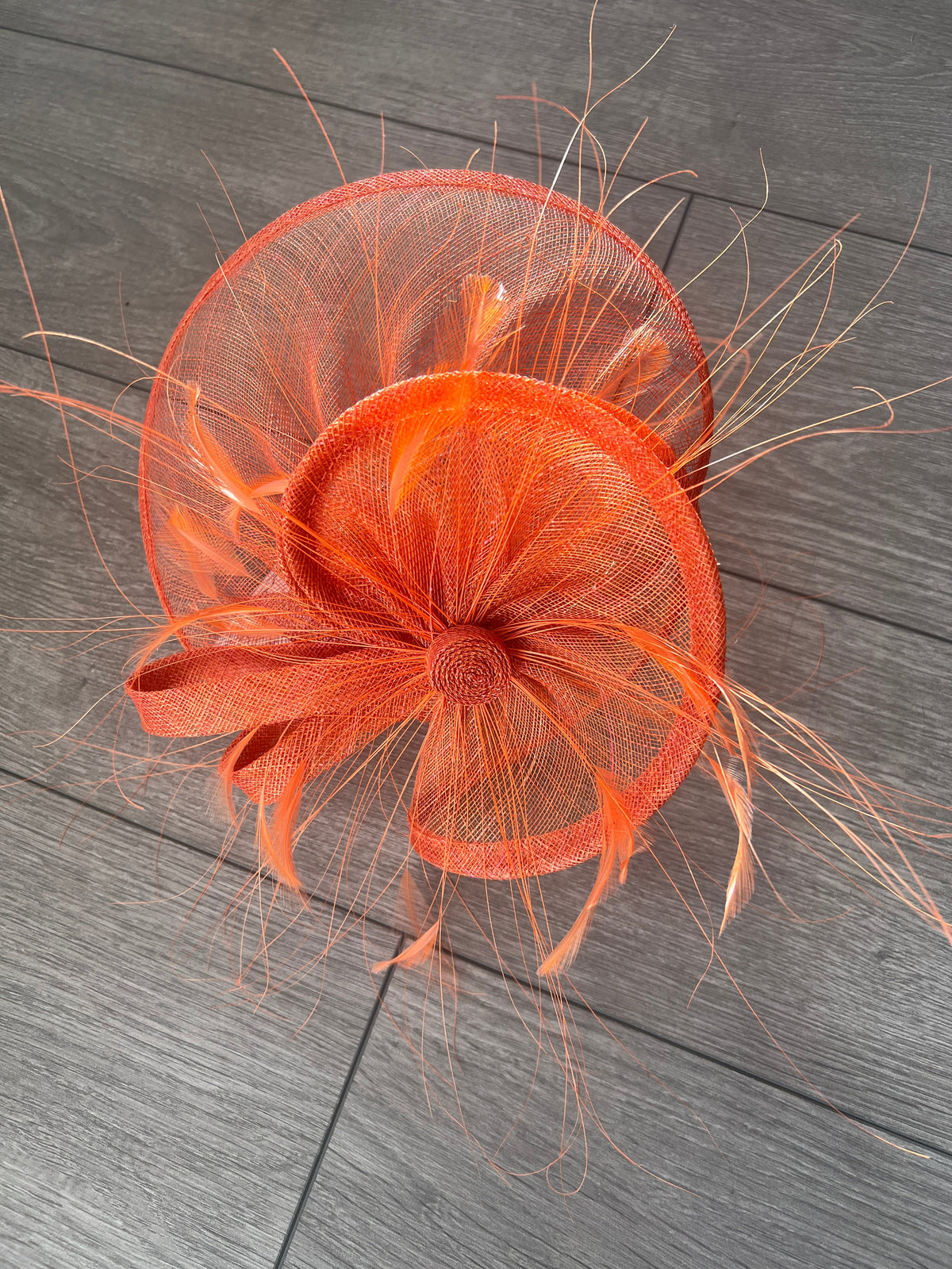 Pleated Orange Headband Fascinator with Wispy Feathers-Fascinators Direct