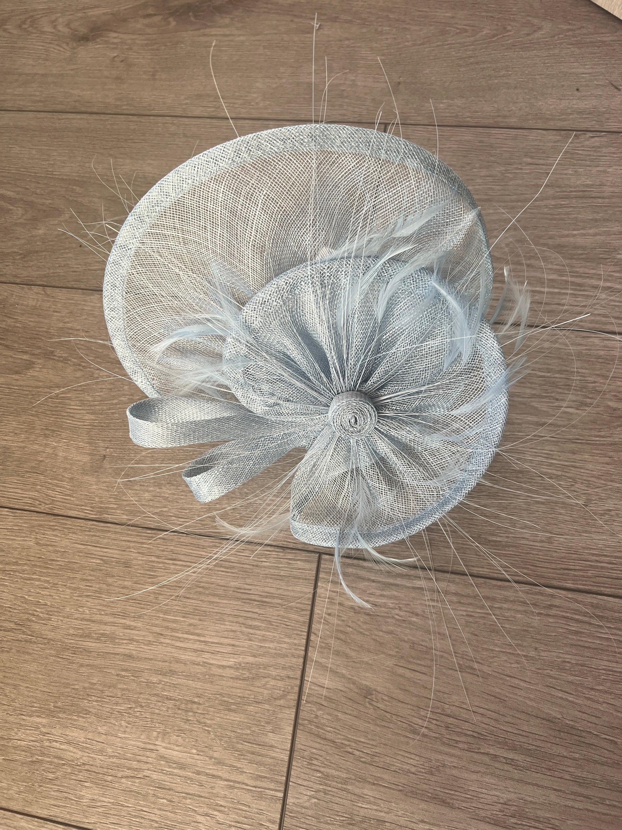 Pleated Powder Blue Headband Fascinator with Wispy Feathers-Fascinators Direct