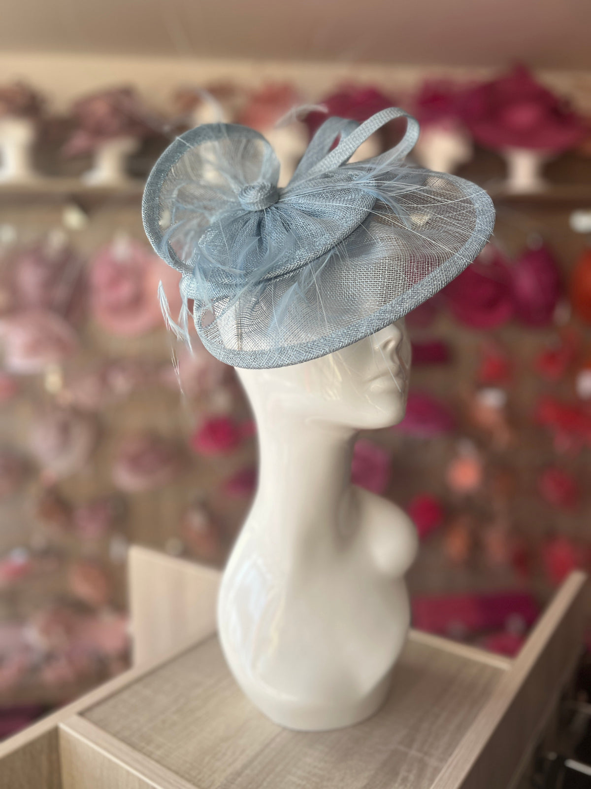 Pleated Powder Blue Headband Fascinator with Wispy Feathers-Fascinators Direct