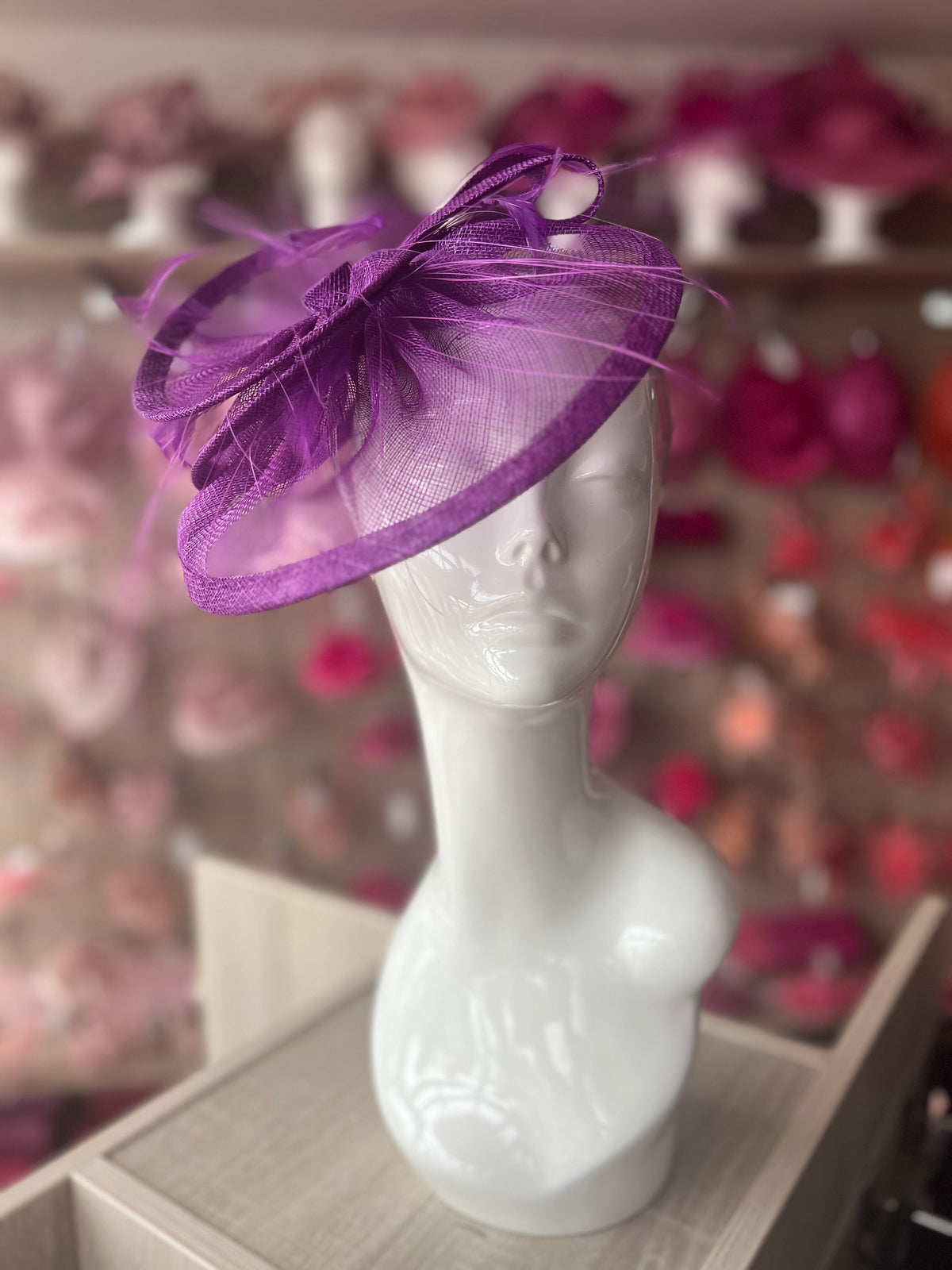 Pleated Purple Headband Fascinator with Wispy Feathers-Fascinators Direct