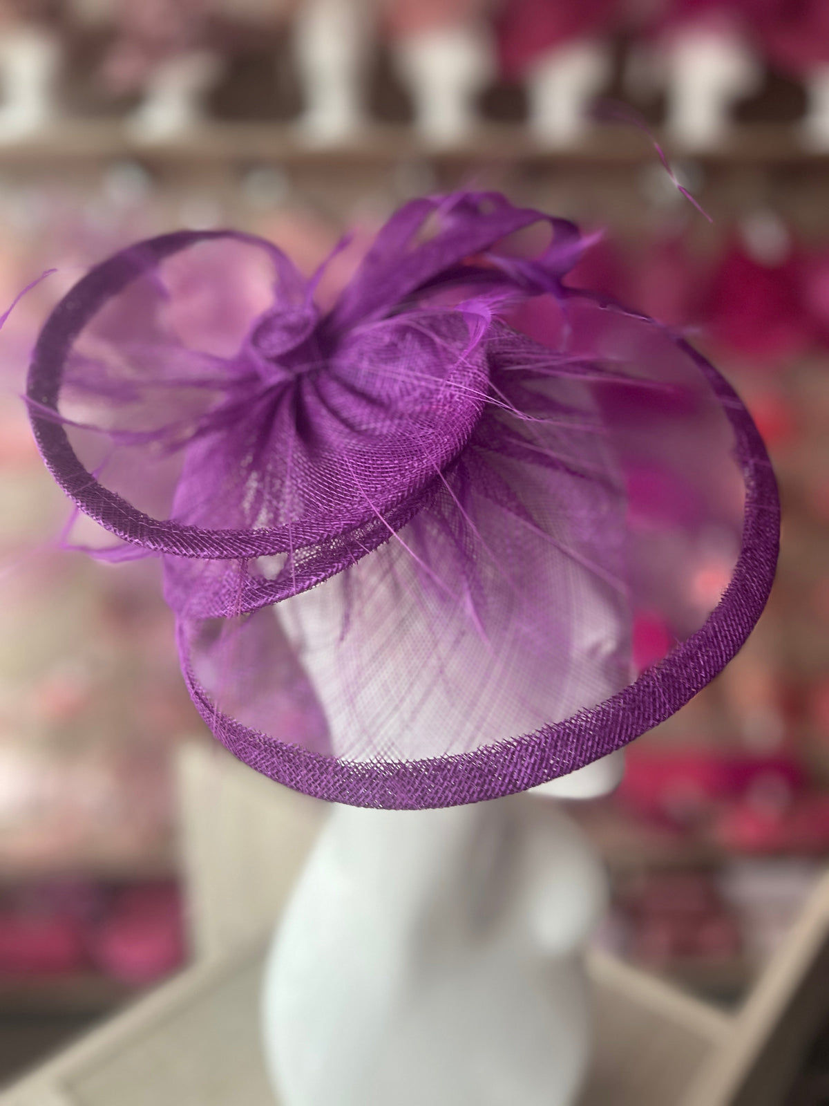 Pleated Purple Headband Fascinator with Wispy Feathers-Fascinators Direct