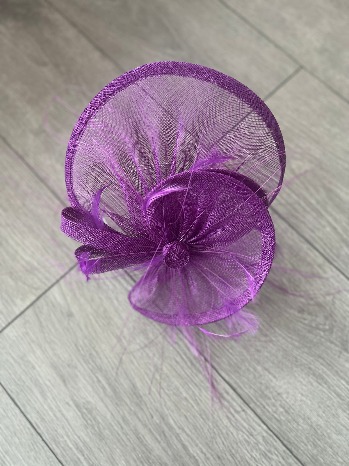 Pleated Purple Headband Fascinator with Wispy Feathers-Fascinators Direct
