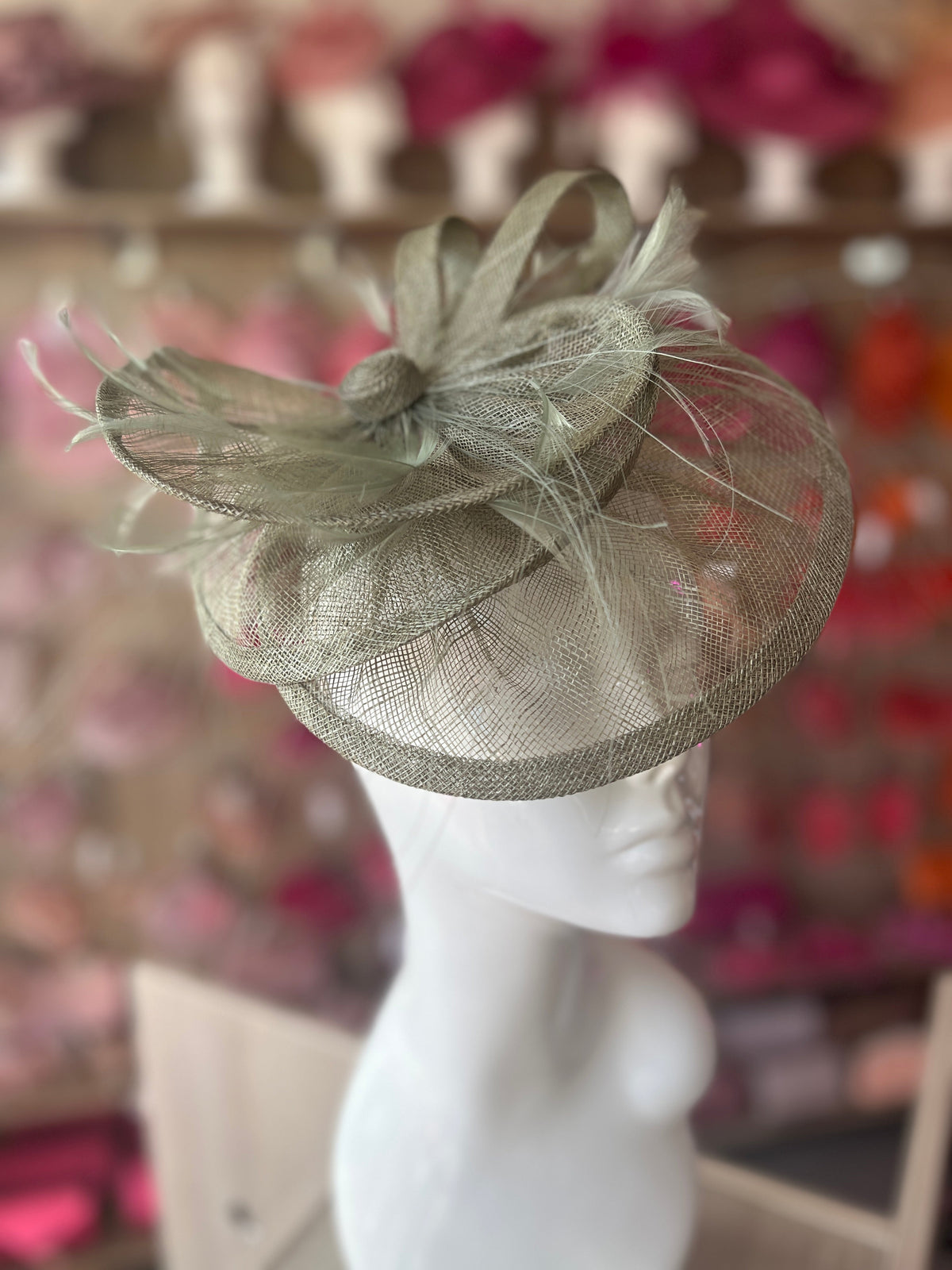 Pleated Sage Headband Fascinator with Wispy Feathers-Fascinators Direct