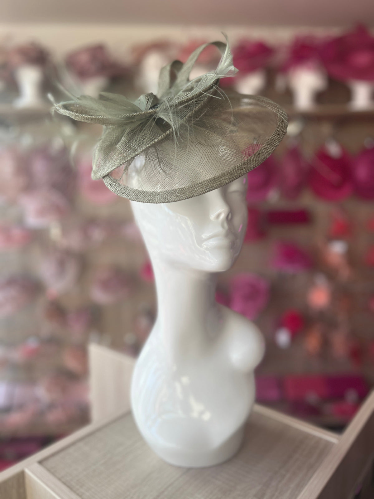 Pleated Sage Headband Fascinator with Wispy Feathers-Fascinators Direct