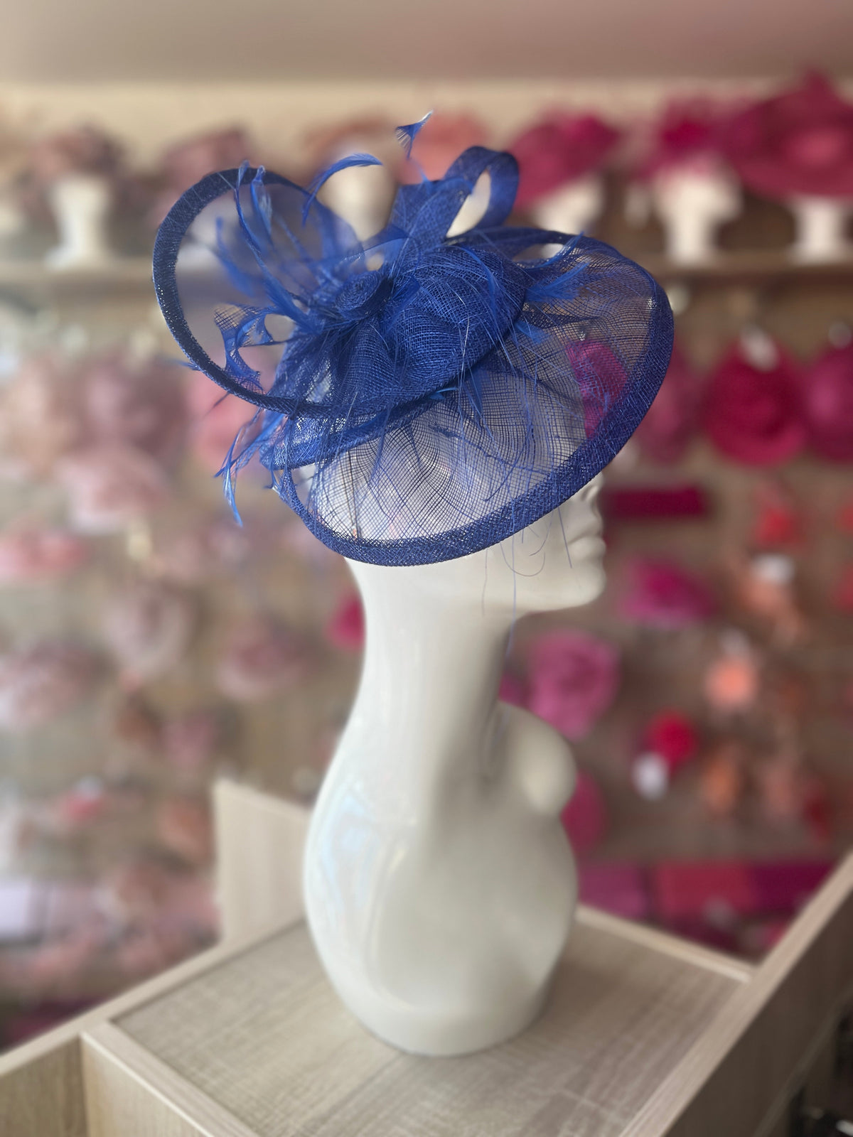 Pleated Sapphire Headband Fascinator with Wispy Feathers-Fascinators Direct