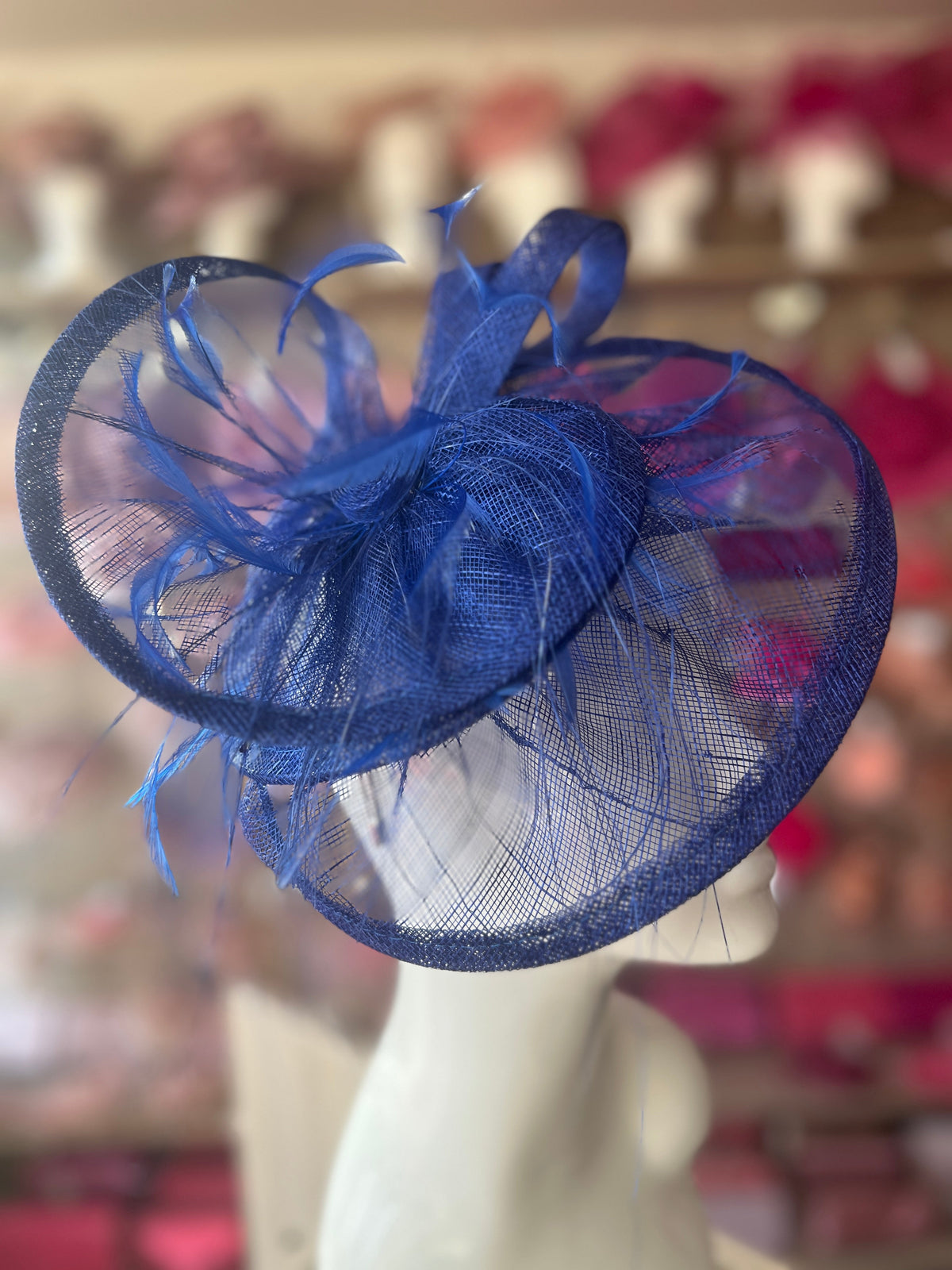 Pleated Sapphire Headband Fascinator with Wispy Feathers-Fascinators Direct