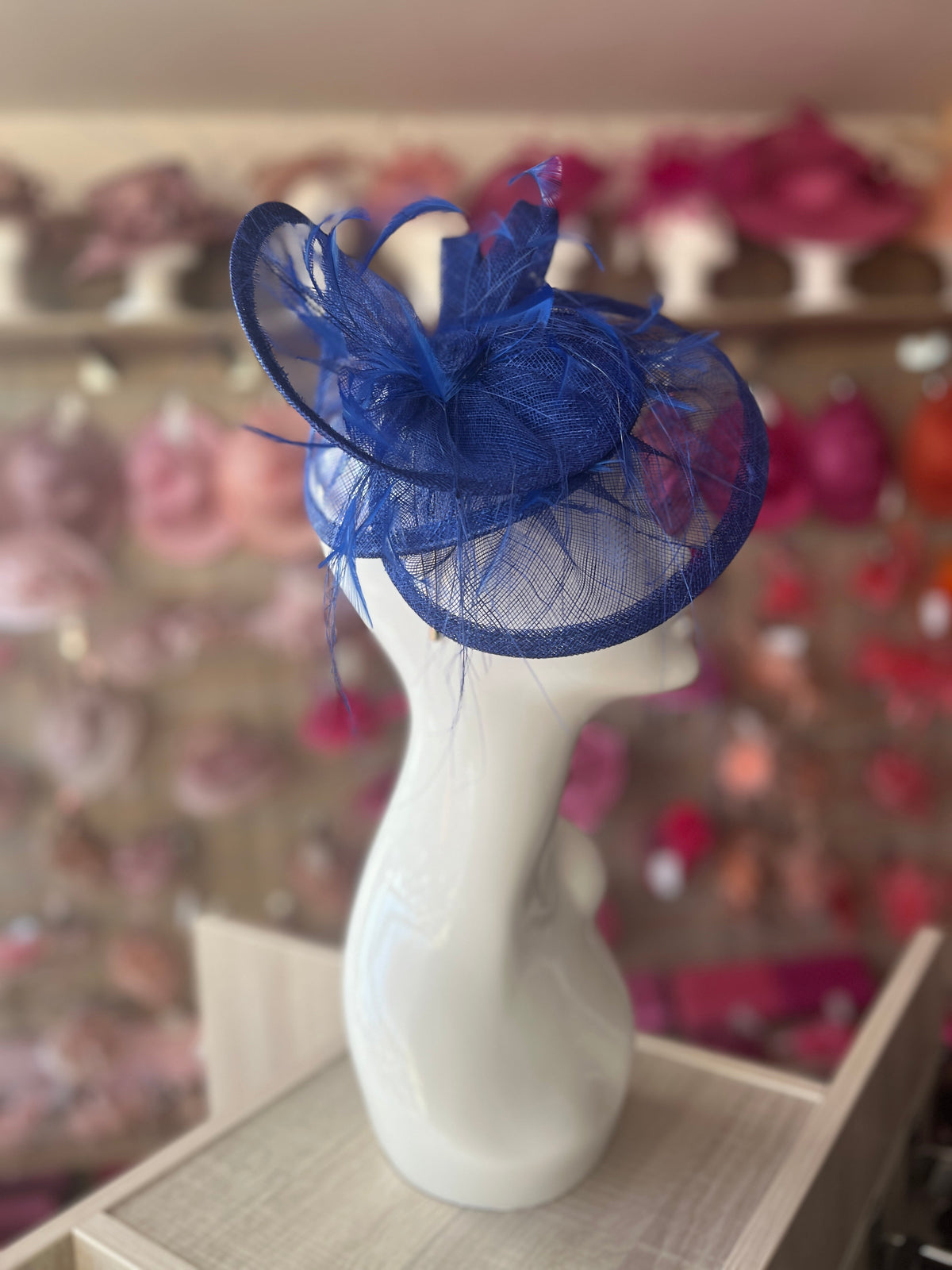 Pleated Sapphire Headband Fascinator with Wispy Feathers-Fascinators Direct