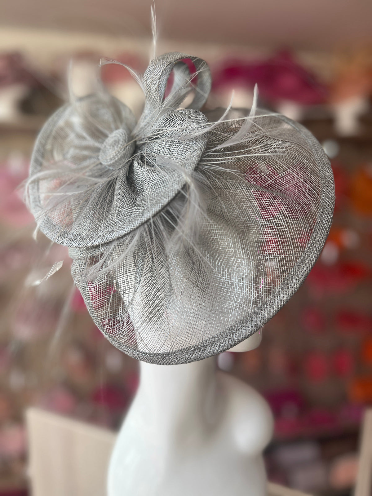 Pleated Silver Headband Fascinator with Wispy Feathers-Fascinators Direct