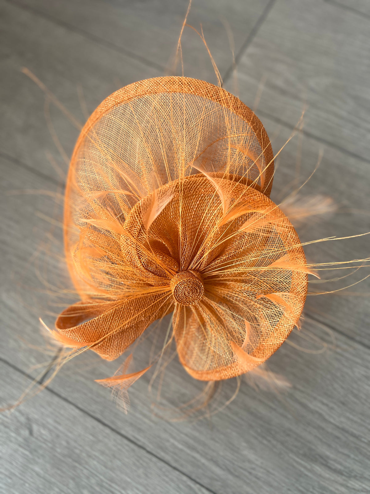 Pleated Tangerine Headband Fascinator with Wispy Feathers-Fascinators Direct