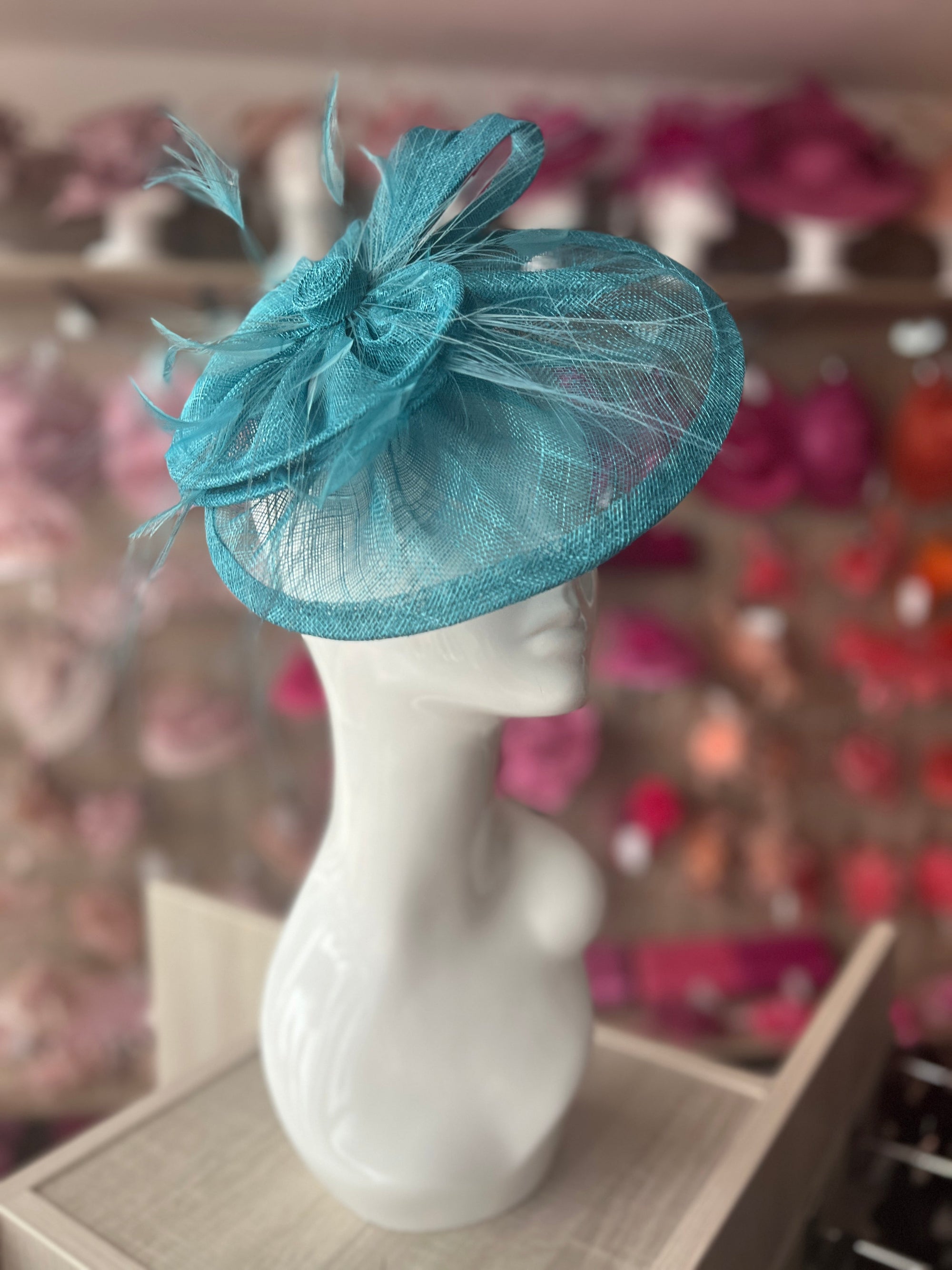 Pleated Turquoise Headband Fascinator with Wispy Feathers-Fascinators Direct