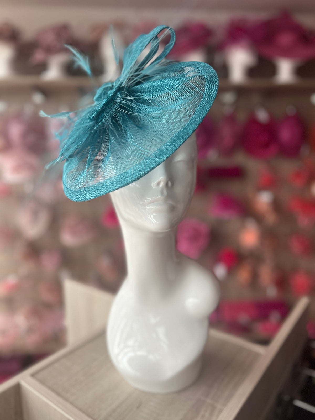 Pleated Turquoise Headband Fascinator with Wispy Feathers-Fascinators Direct