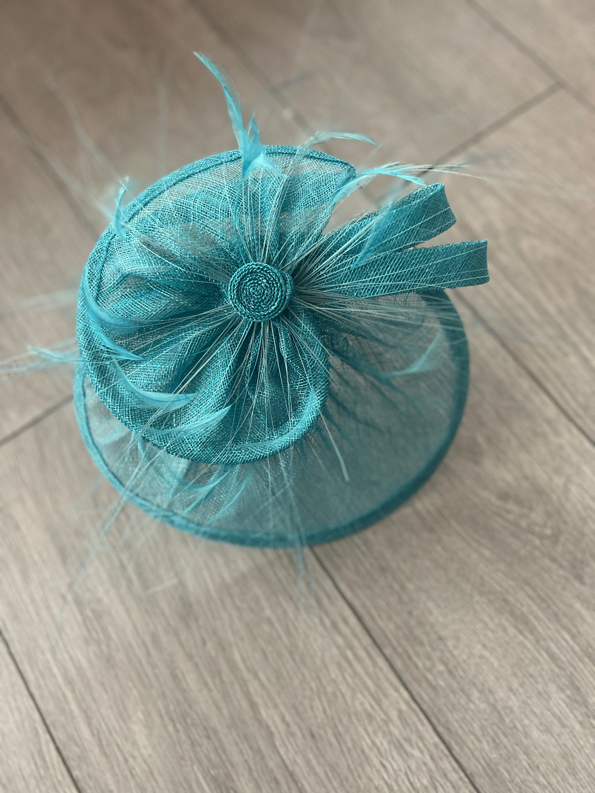 Pleated Turquoise Headband Fascinator with Wispy Feathers-Fascinators Direct