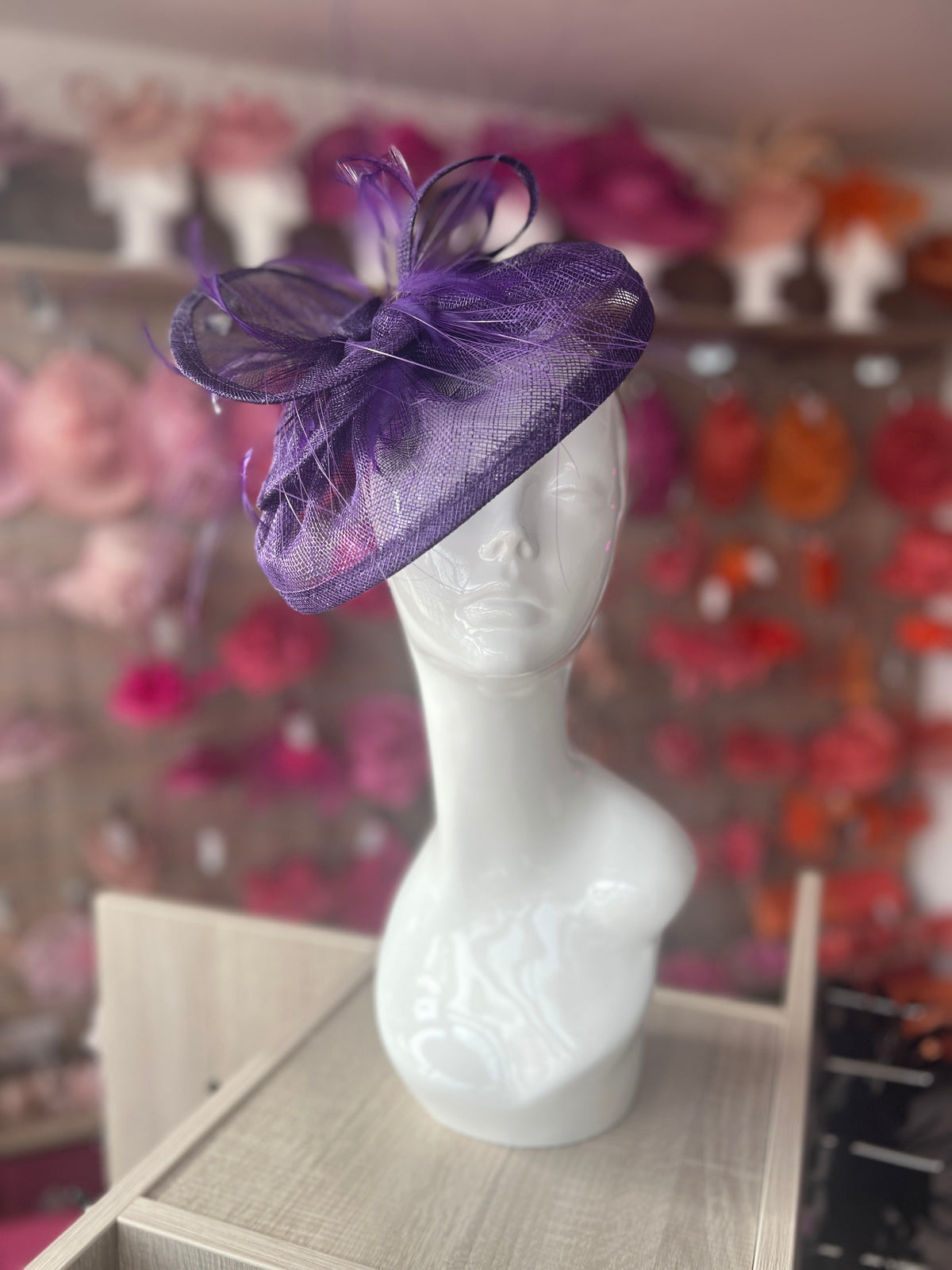 Pleated Violet Headband Fascinator with Wispy Feathers-Fascinators Direct