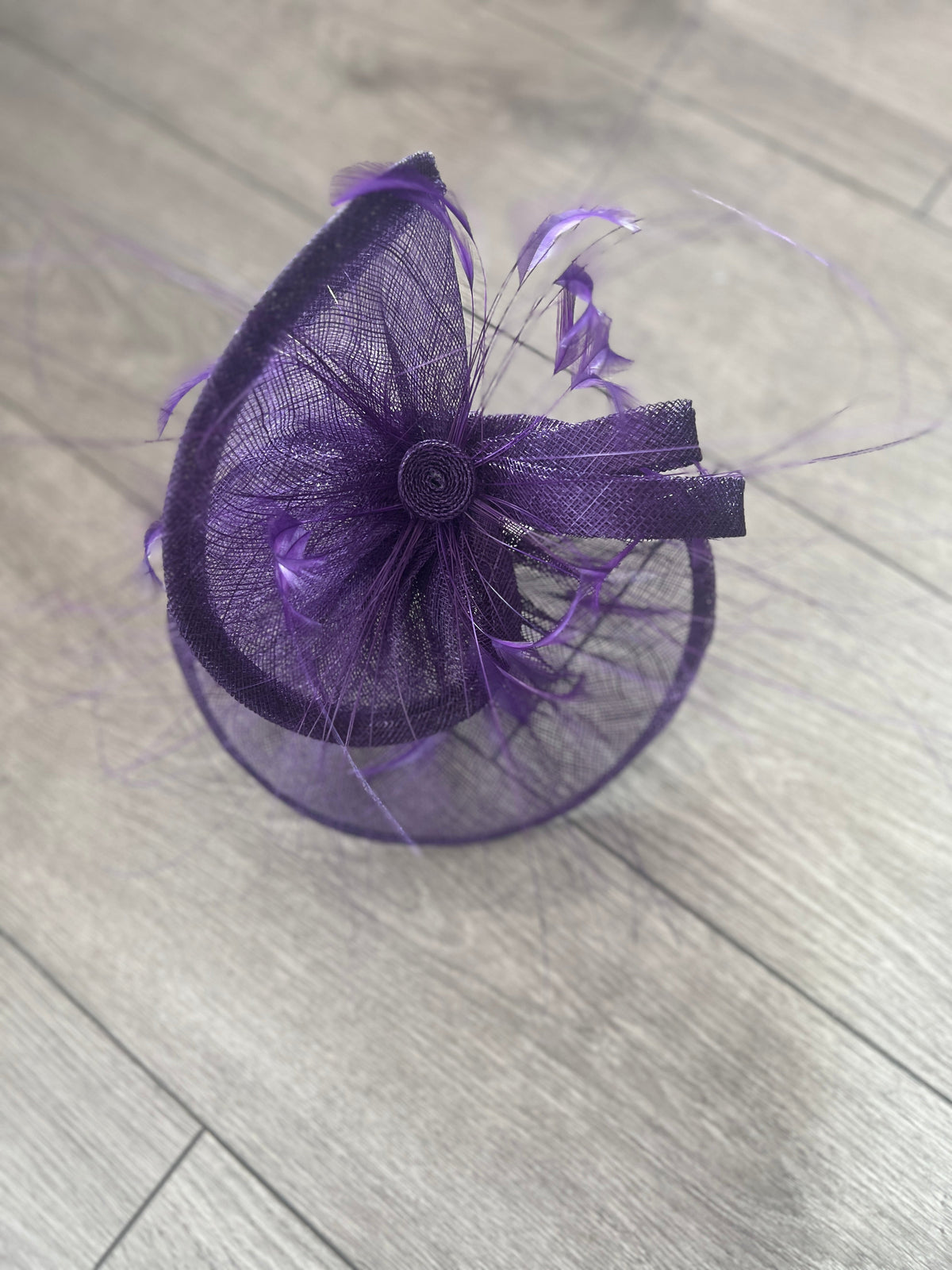 Pleated Violet Headband Fascinator with Wispy Feathers-Fascinators Direct