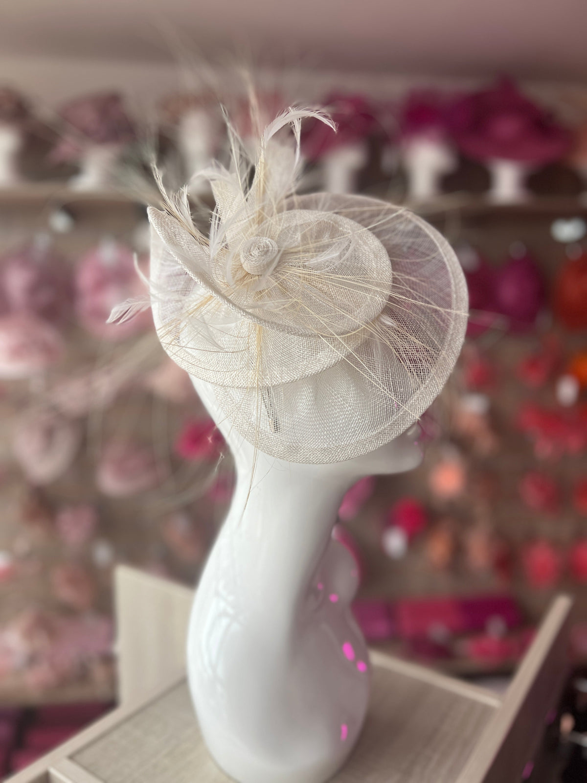 Pleated White Headband Fascinator with Wispy Feathers-Fascinators Direct