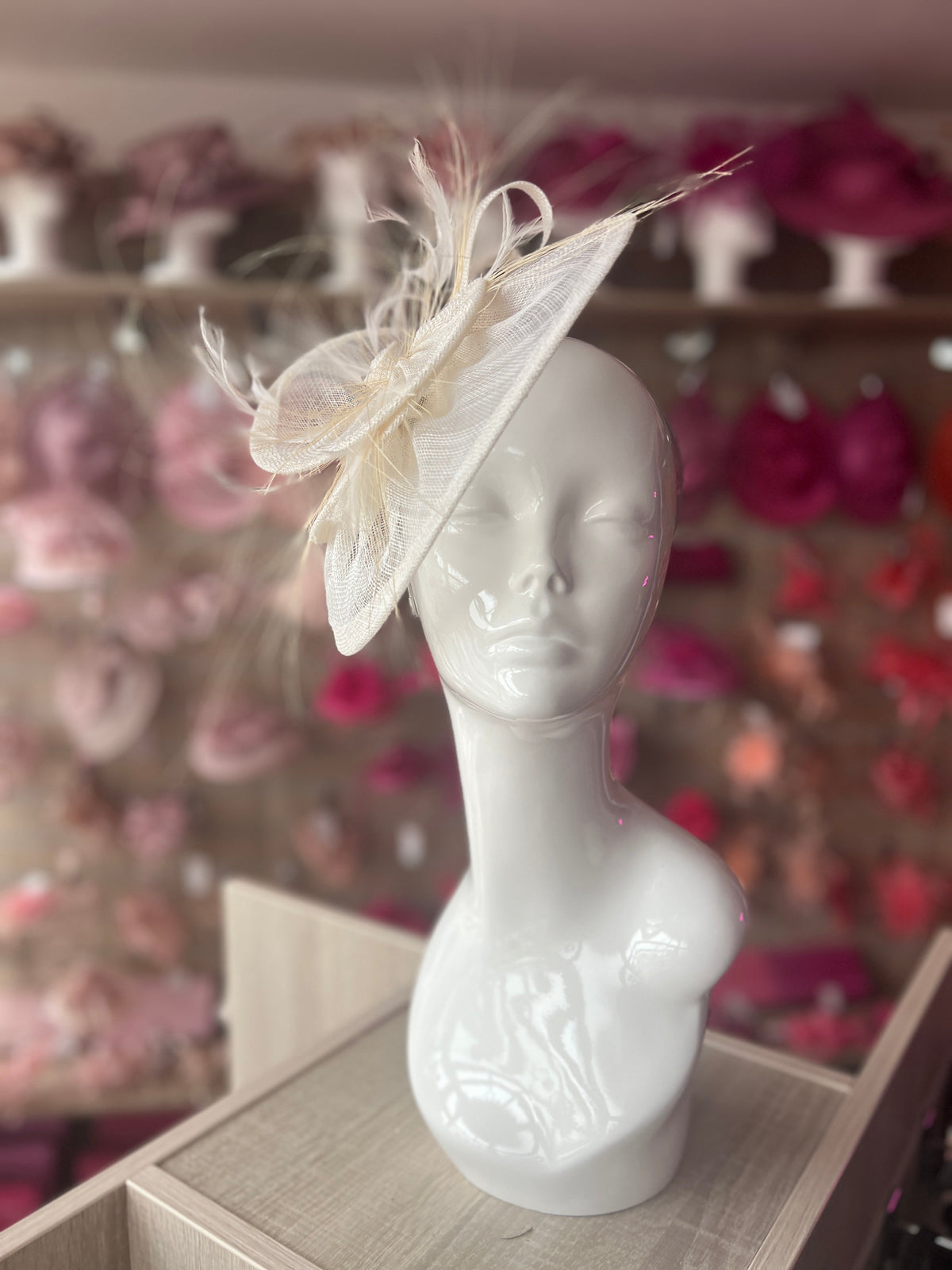 Pleated White Headband Fascinator with Wispy Feathers-Fascinators Direct