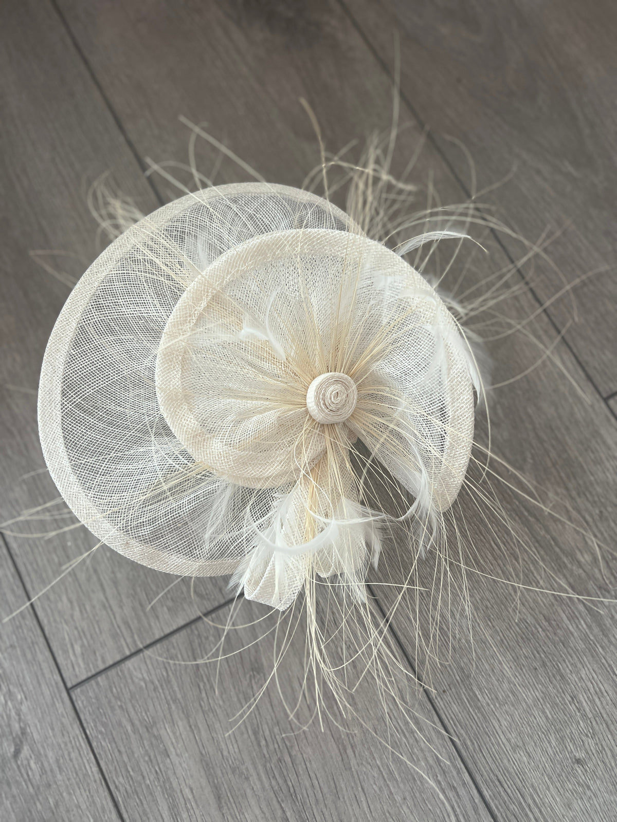 Pleated White Headband Fascinator with Wispy Feathers-Fascinators Direct