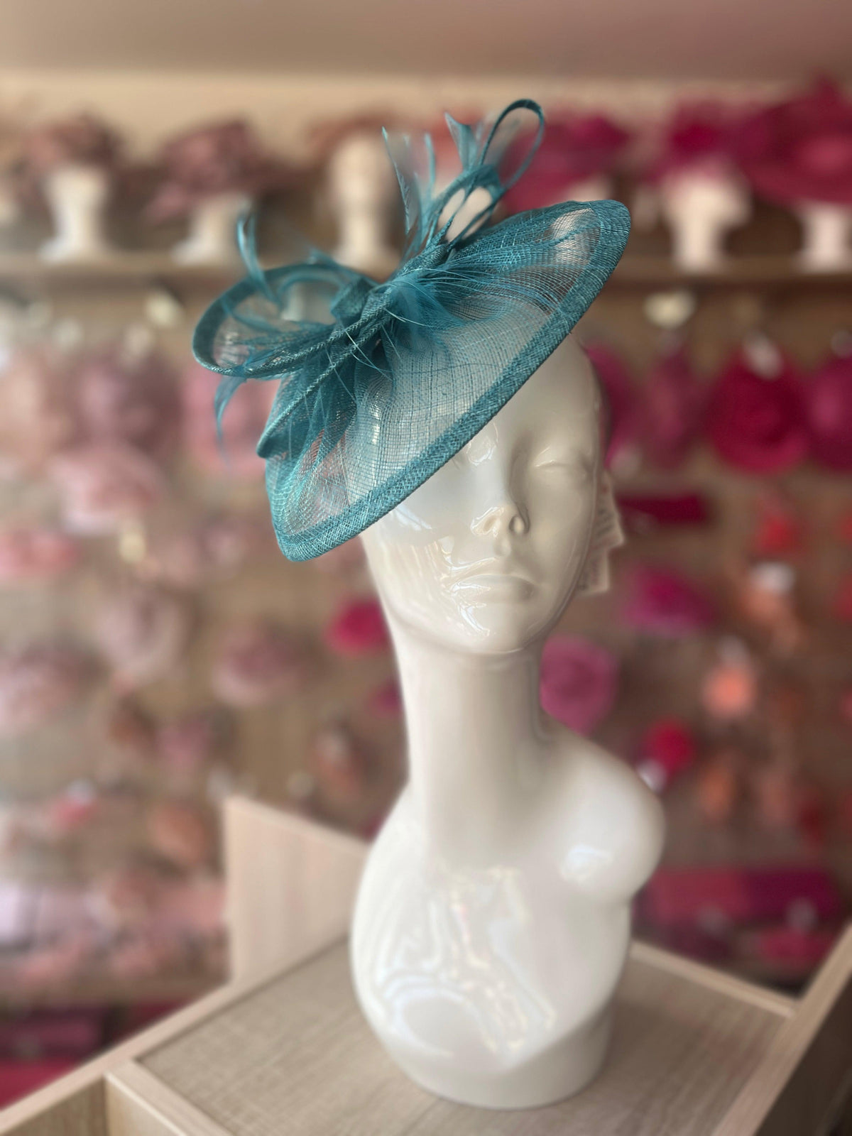 Pleated Winter Teal Headband Fascinator with Wispy Feathers-Fascinators Direct
