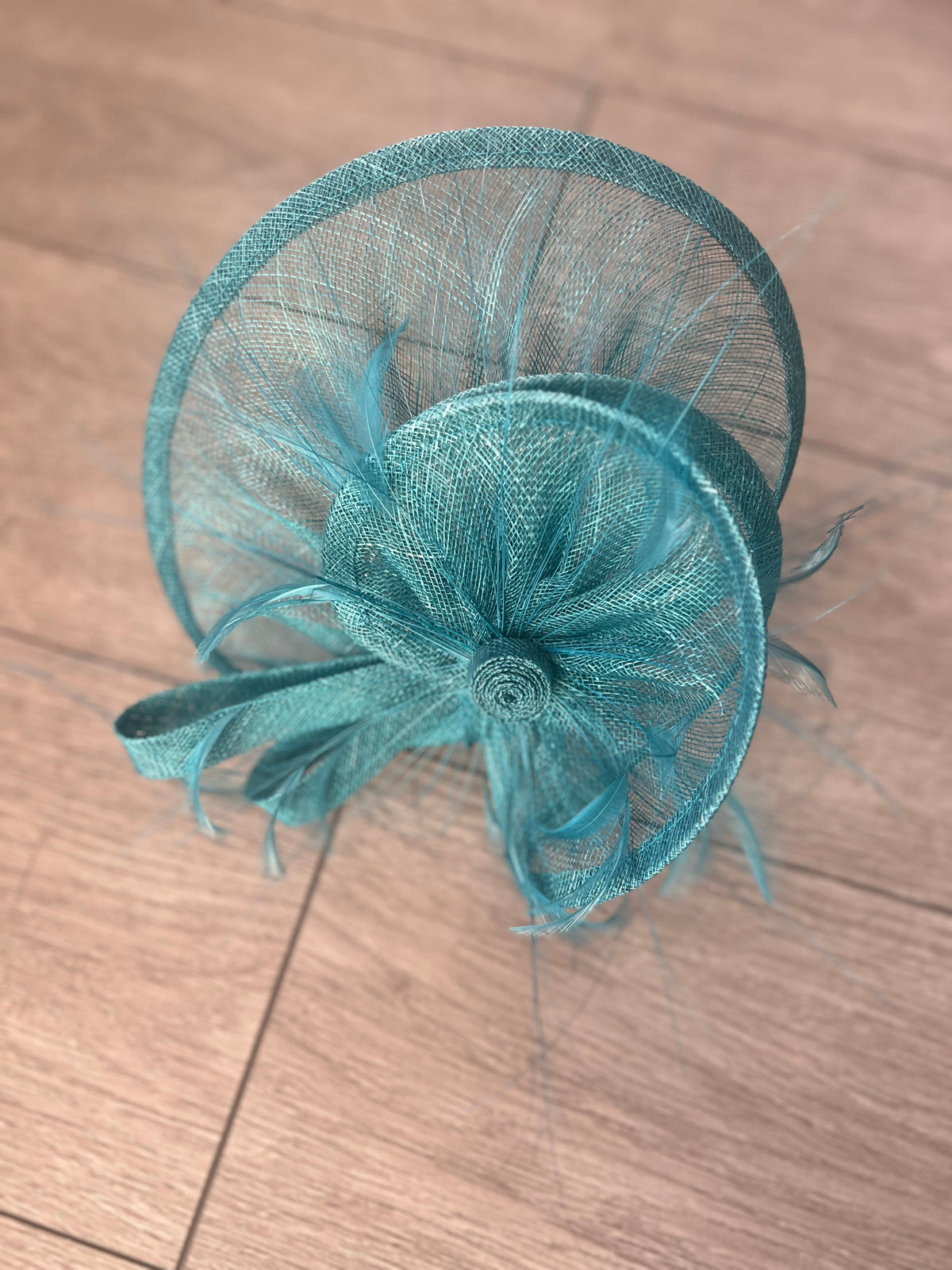 Pleated Winter Teal Headband Fascinator with Wispy Feathers-Fascinators Direct
