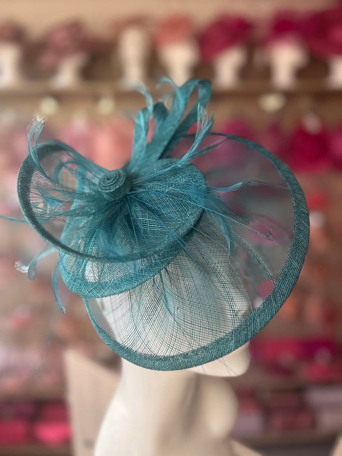 Pleated Winter Teal Headband Fascinator with Wispy Feathers-Fascinators Direct